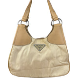 Prada Vintage Beige Nylon/Leather Logo Handbag