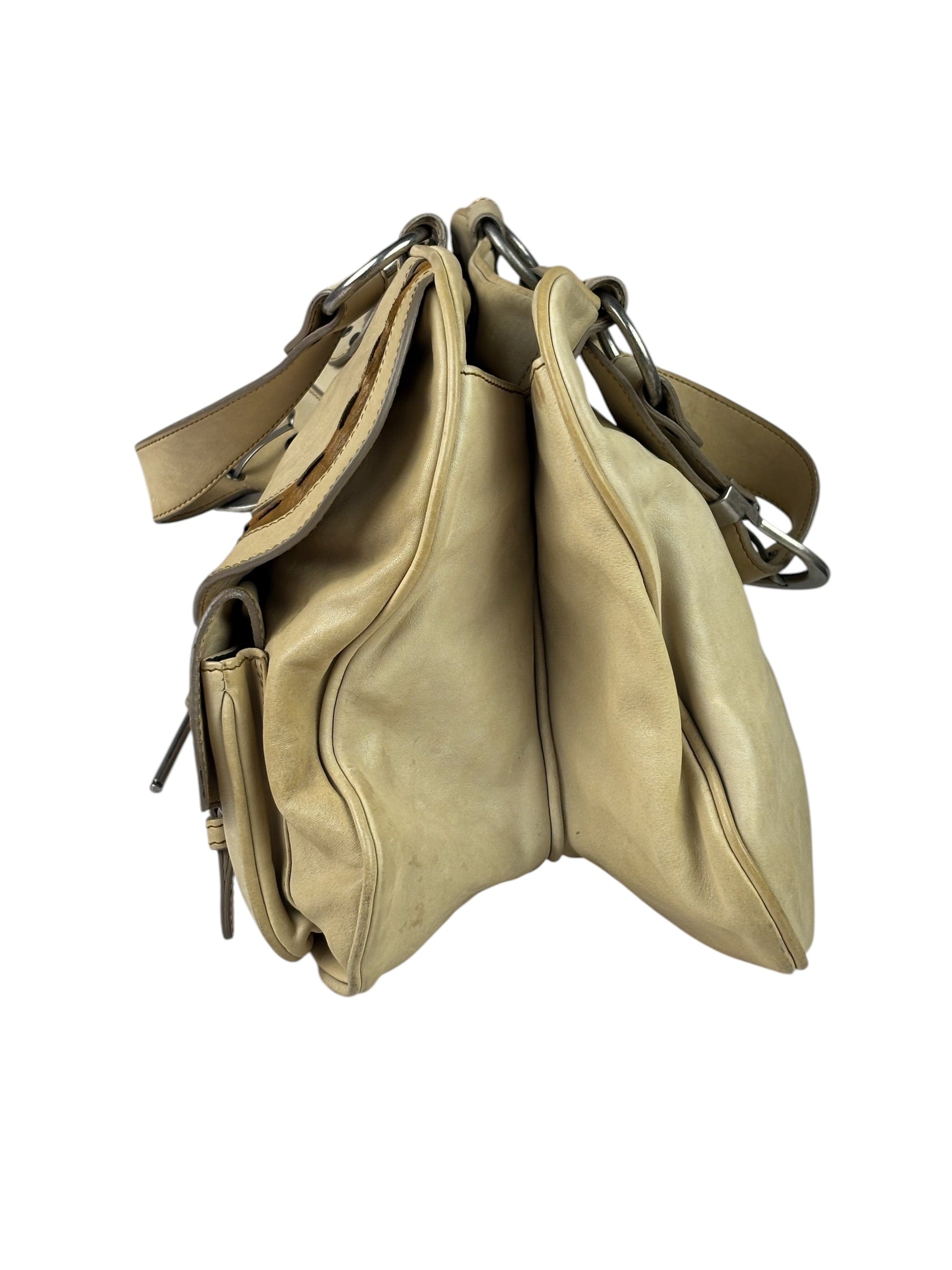 Christian Dior Beige Large Gaucho Double Saddle Shoulder Bag