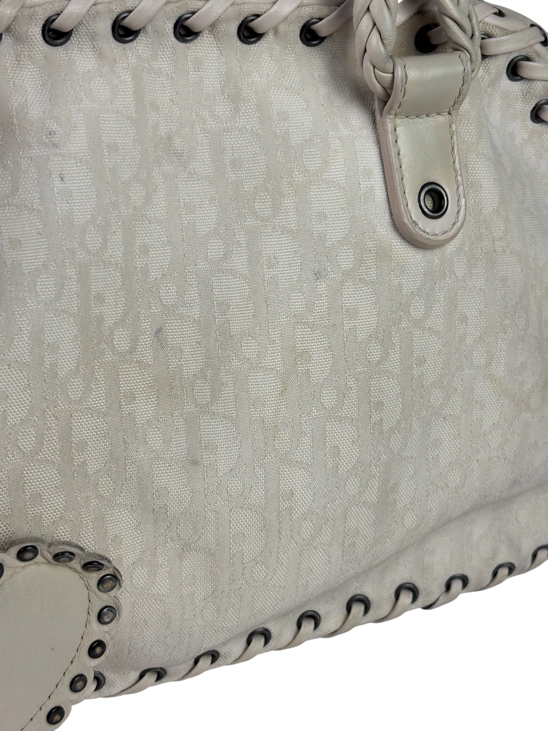 Christian Dior Cream Leather Braided Ethnic Shoulder Bag