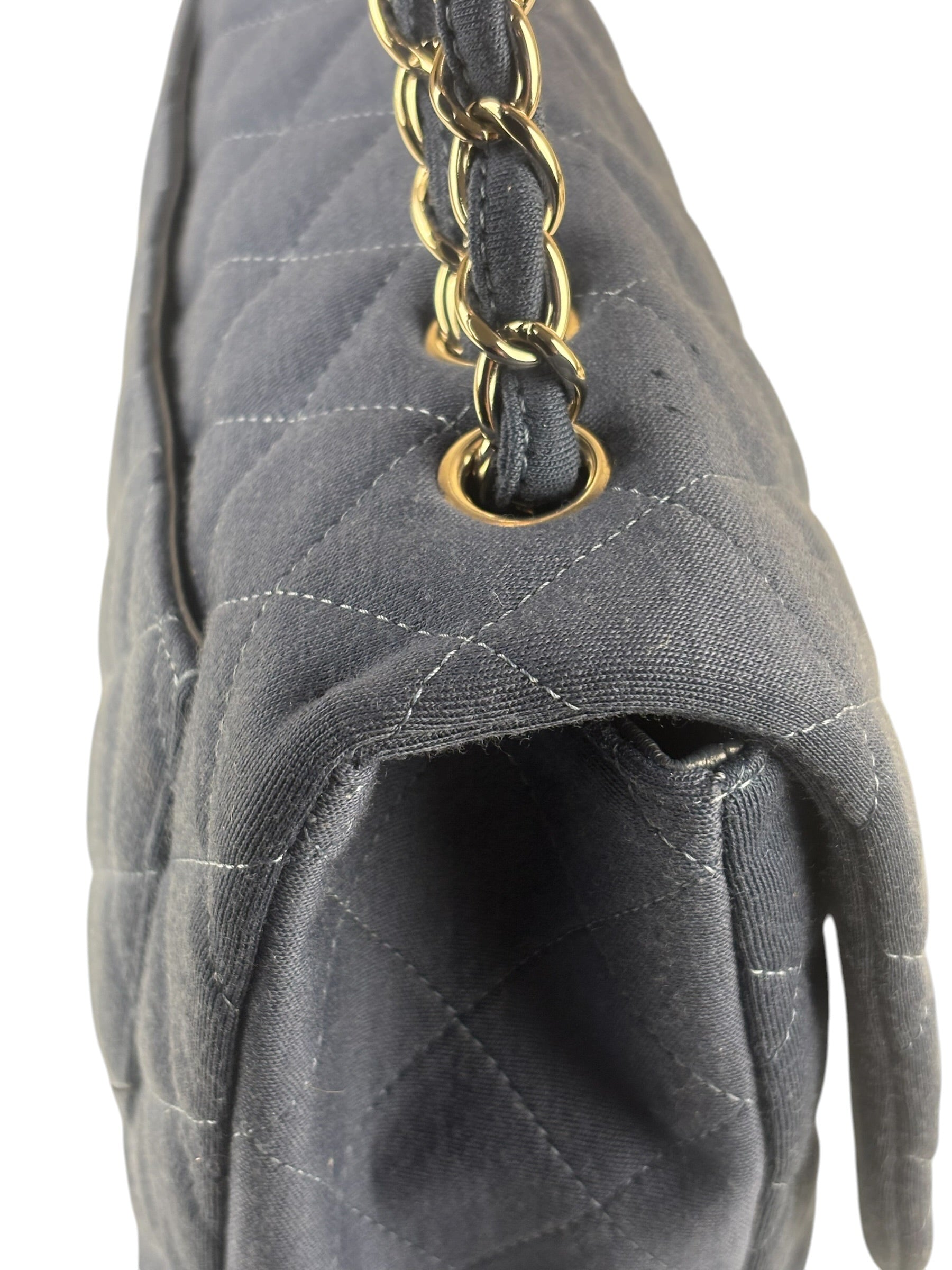 Chanel Blue Jersey Classic Flap Shoulder Bag 2009