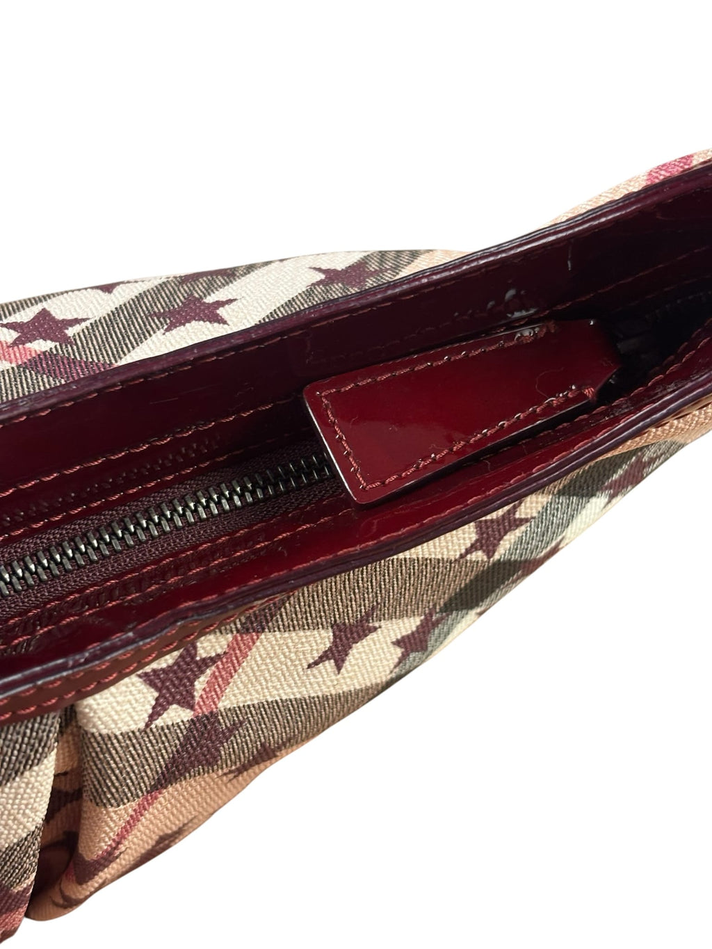 Burberry Berry Red Patent Trim Super Nova Stars Small Hernville Hobo Bag