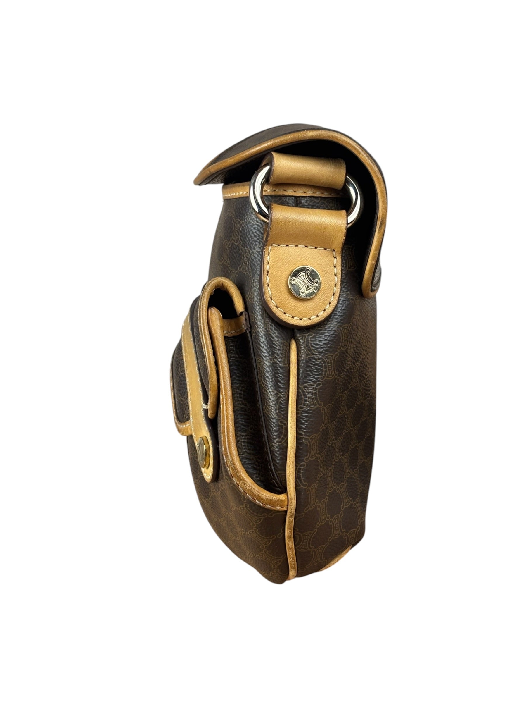 Celine Vintage Leather Macadam Double Pocket Shoulder Bag