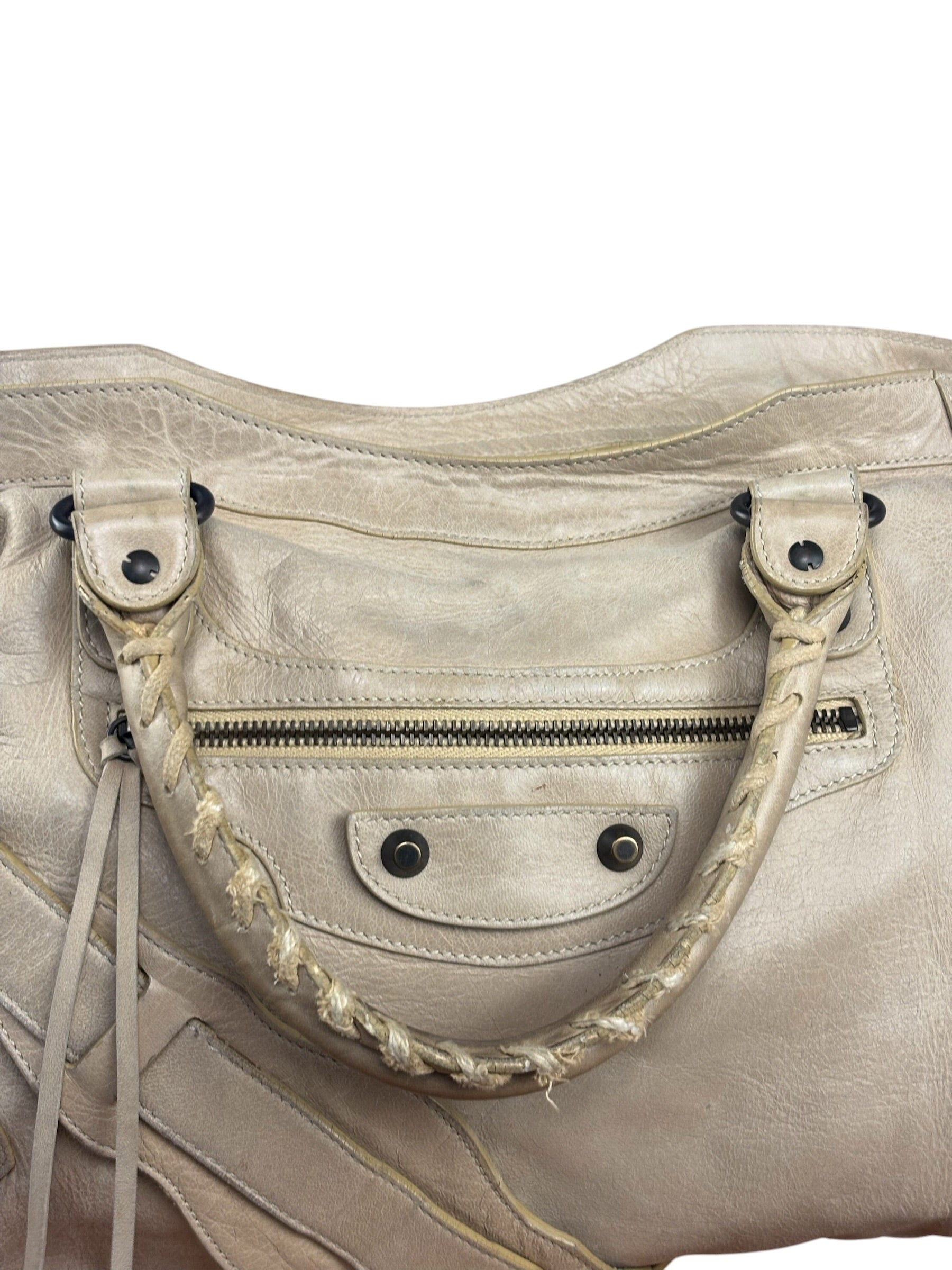 Balenciaga Vintage Almond Beige Leather Small City Two-Way Bag