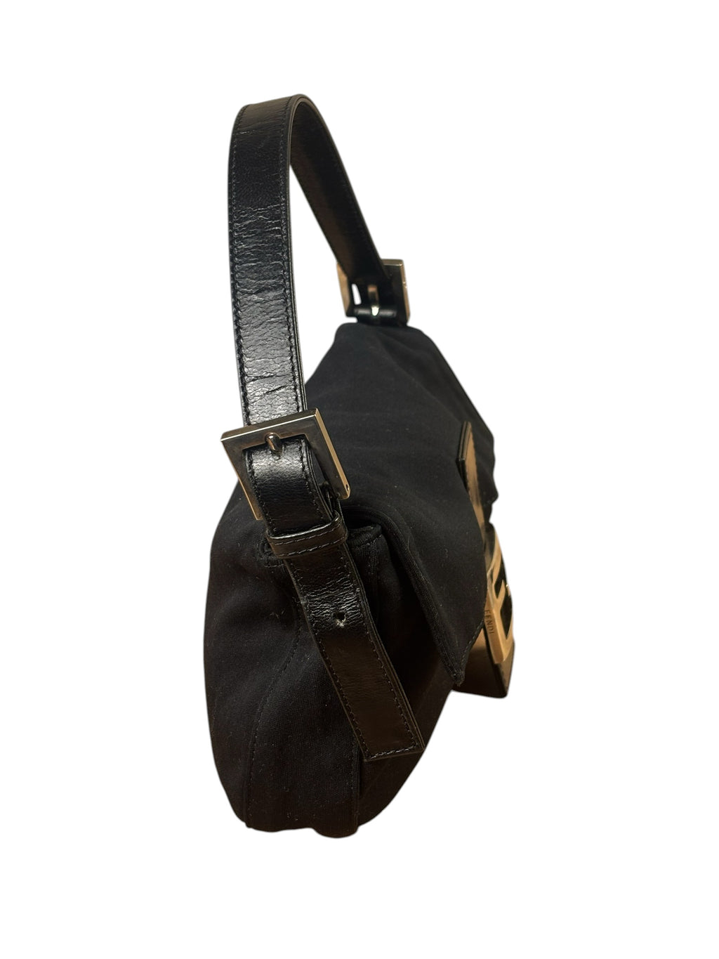 Fendi Black Leather Trim Neoprene Baguette