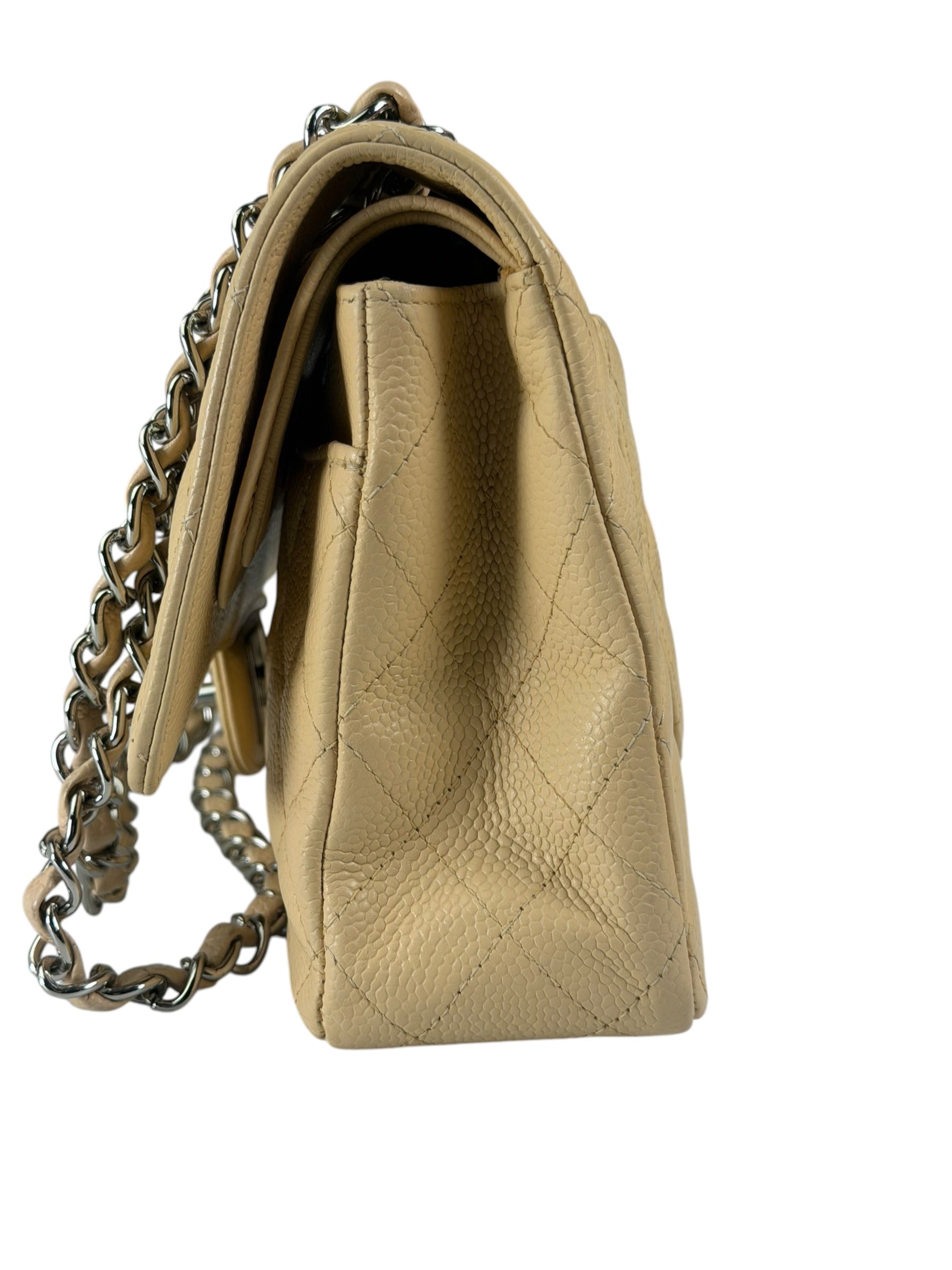 Chanel Beige Quilted Caviar Double Flap 2009