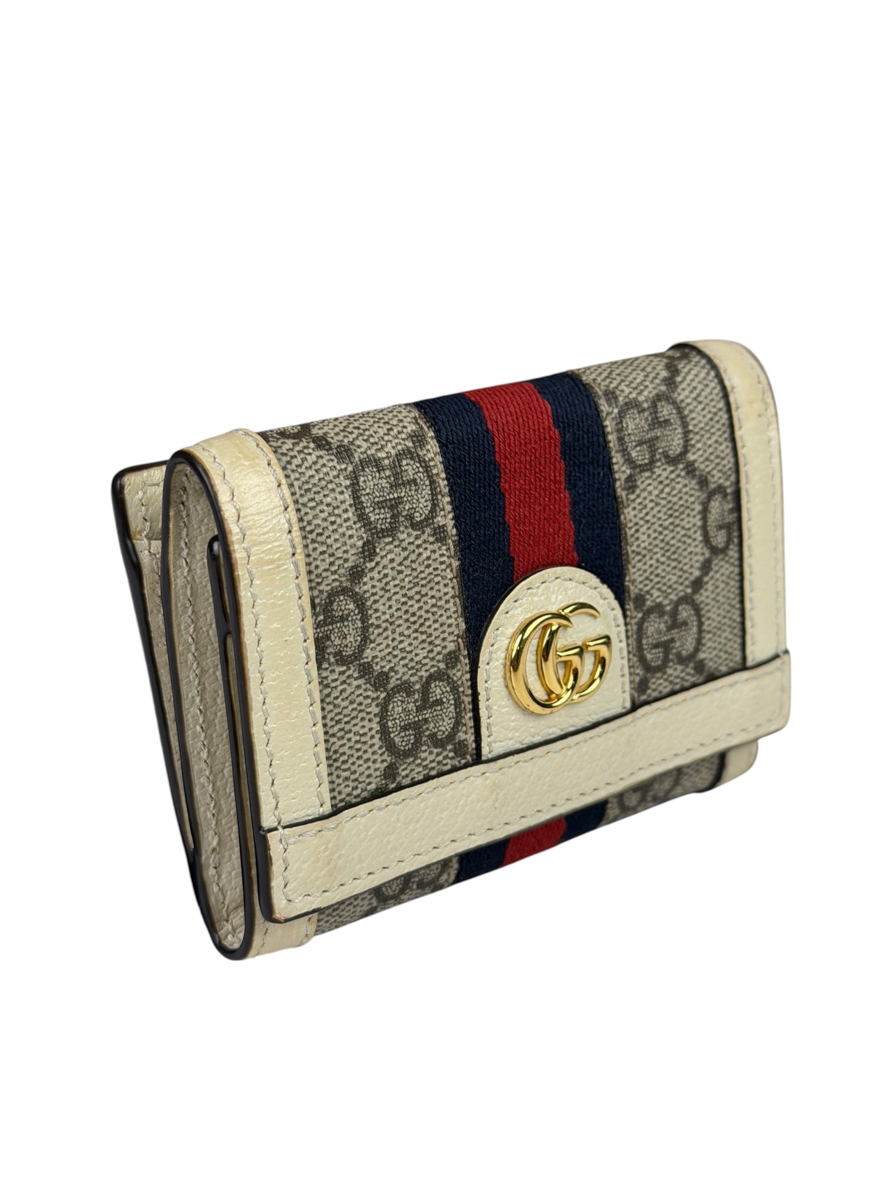 Gucci Beige Leather Trim Ophidia GG Supreme Card Case