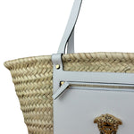 Versace Wicker Woven White Medusa Top Handle Tote
