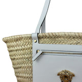 Versace Wicker Woven White Medusa Top Handle Tote