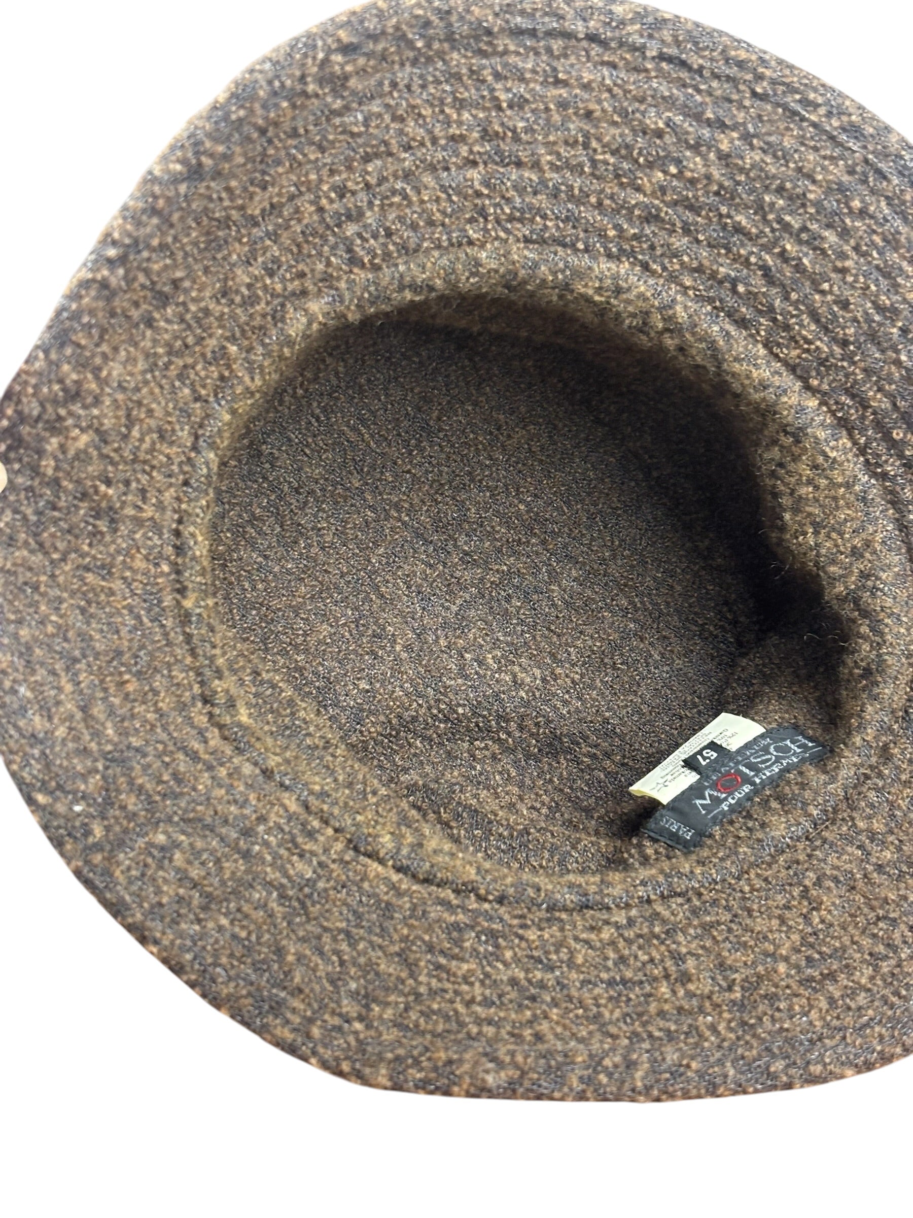 Hermes Vintage Brown Leather-Trimmed Motsch Bucket Hat