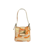 Fendi Orange Leather Trim/Satin Swirl Print Mini Baguette