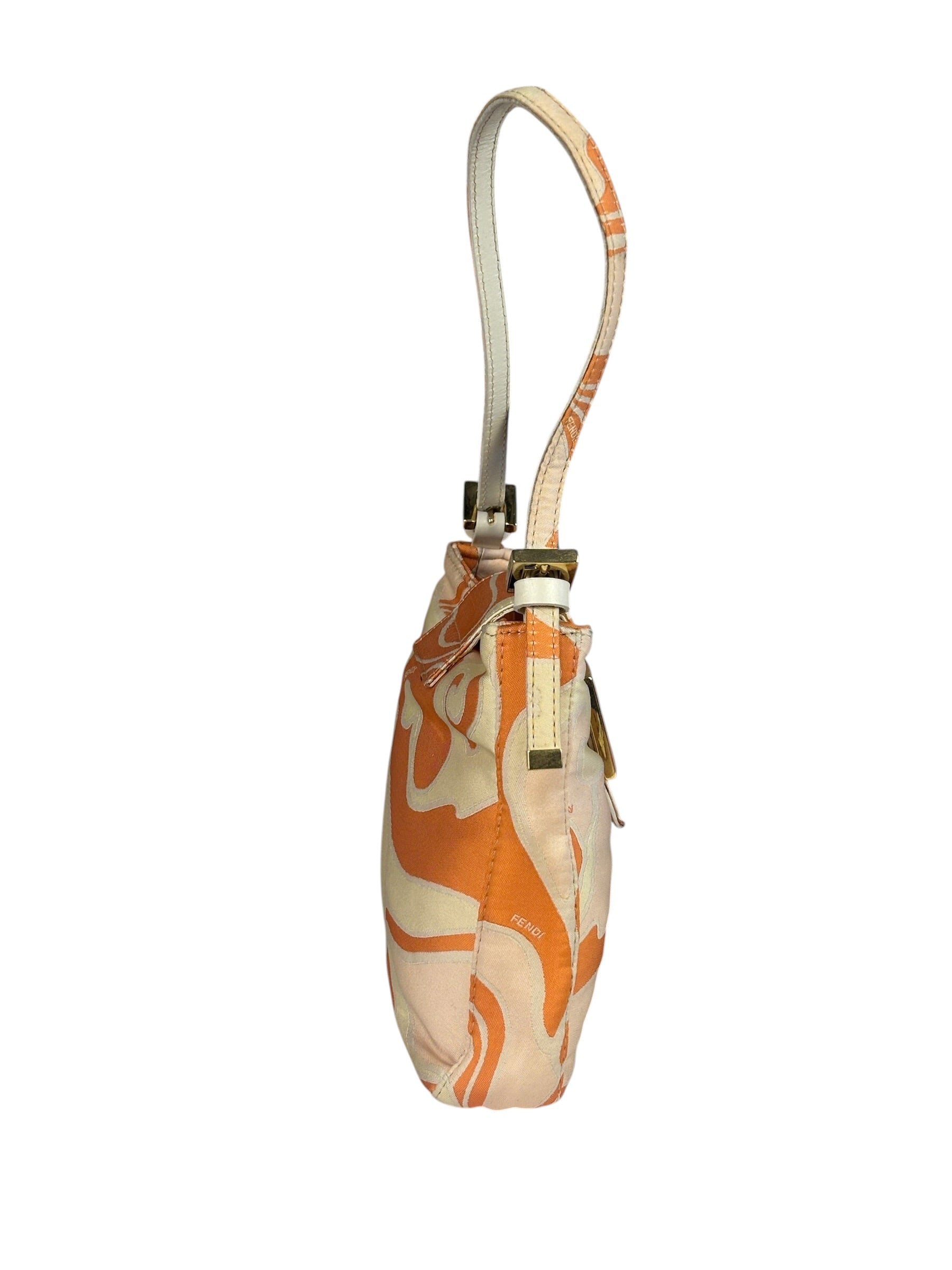 Fendi Orange Leather Trim/Satin Swirl Print Mini Baguette