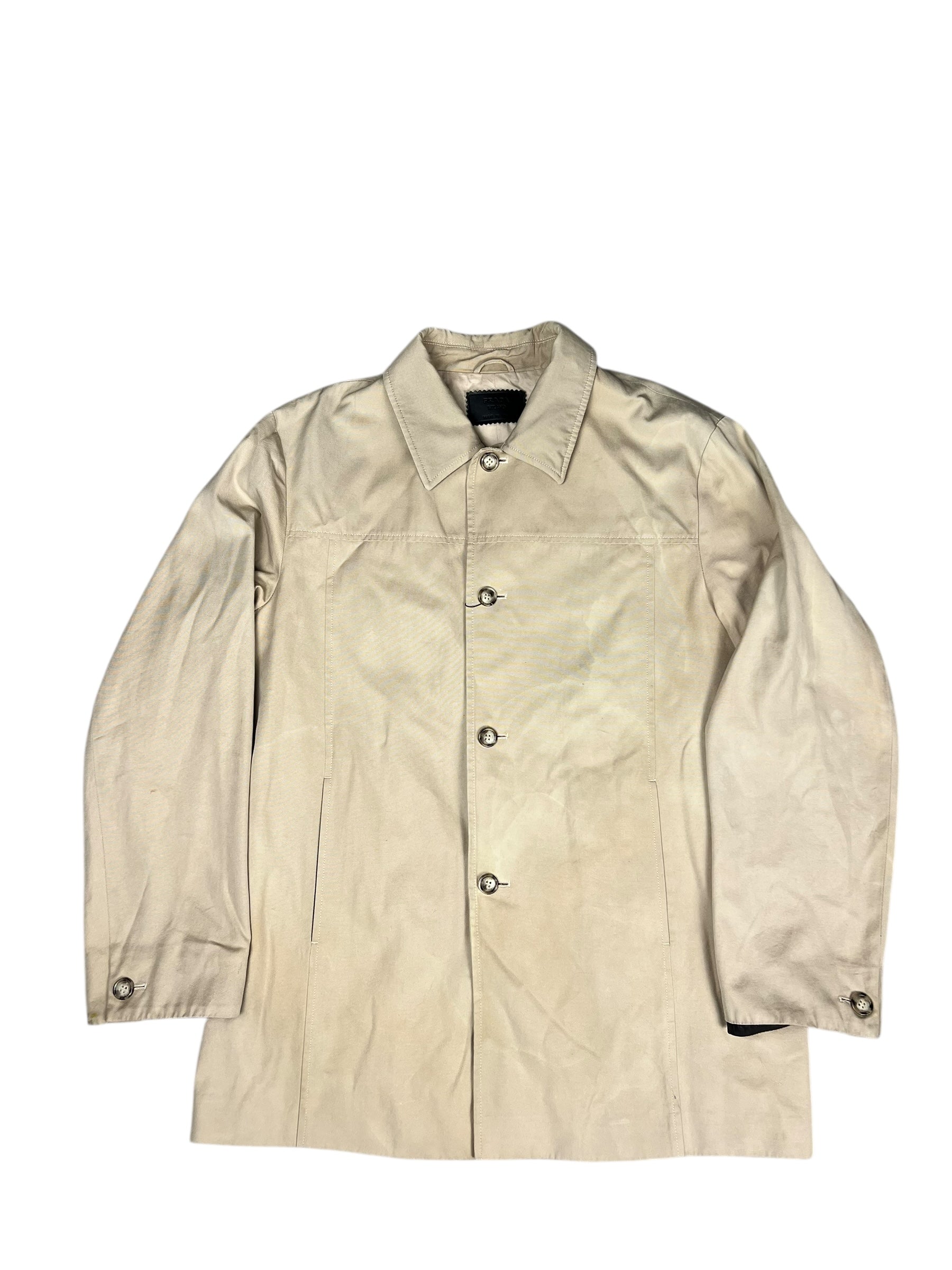 Prada Khaki Button Down Jacket Leather Lining