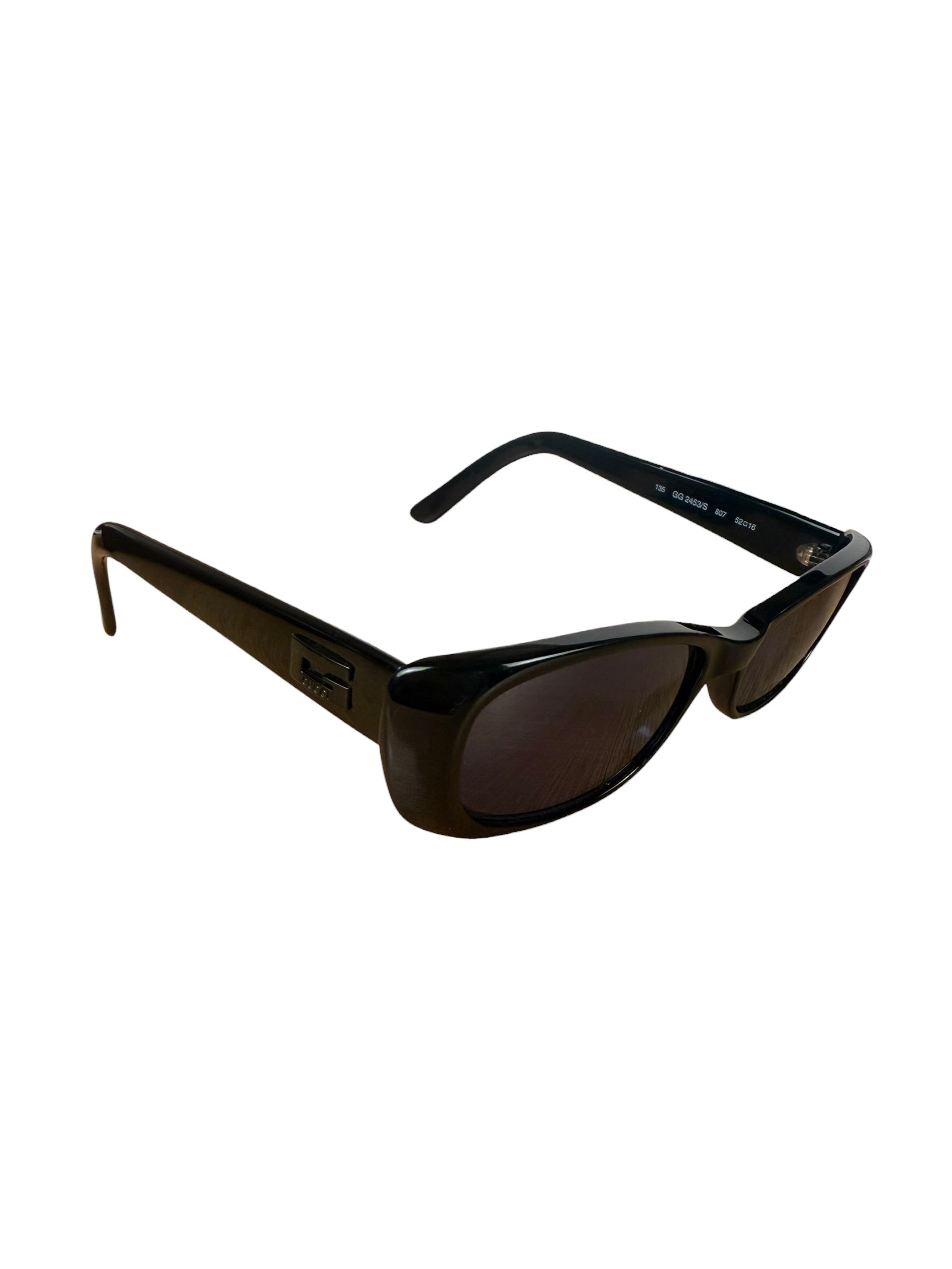 Gucci Shiny Black Narrow Rectangular Frame Sunglasses RX