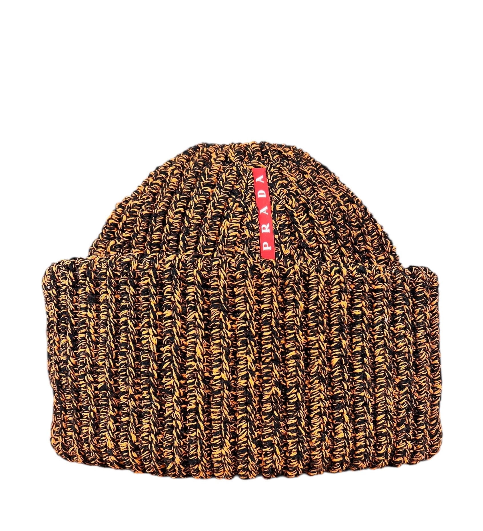 Prada Knit Polyester Black/Orange Beanie