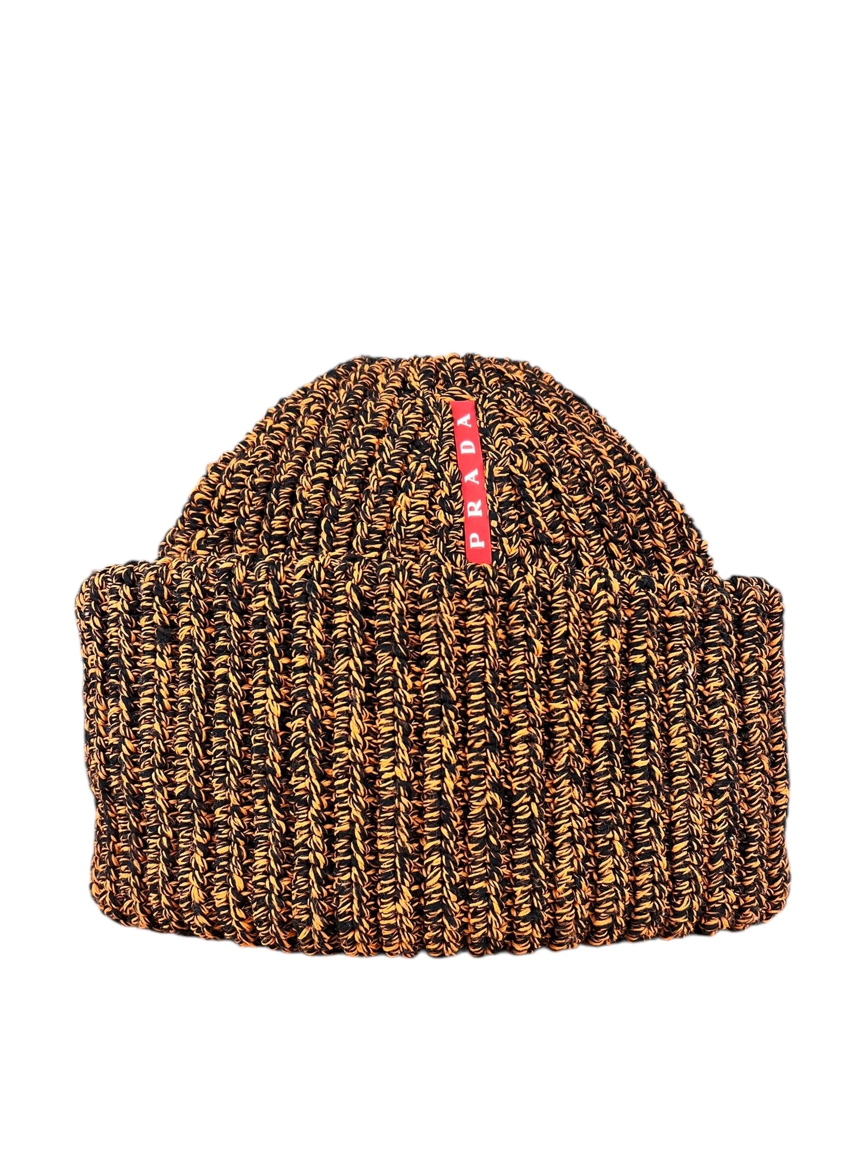 Prada Knit Polyester Black/Orange Beanie