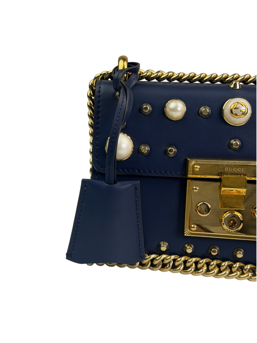 Gucci Navy Leather Small Padlock Shoulder Bag