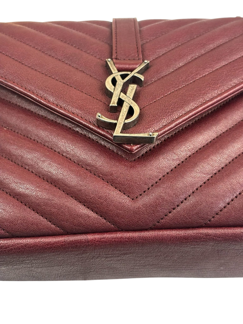 YSL Burgundy Chevron Lambskin Marmont College Two-Way Flap Bag