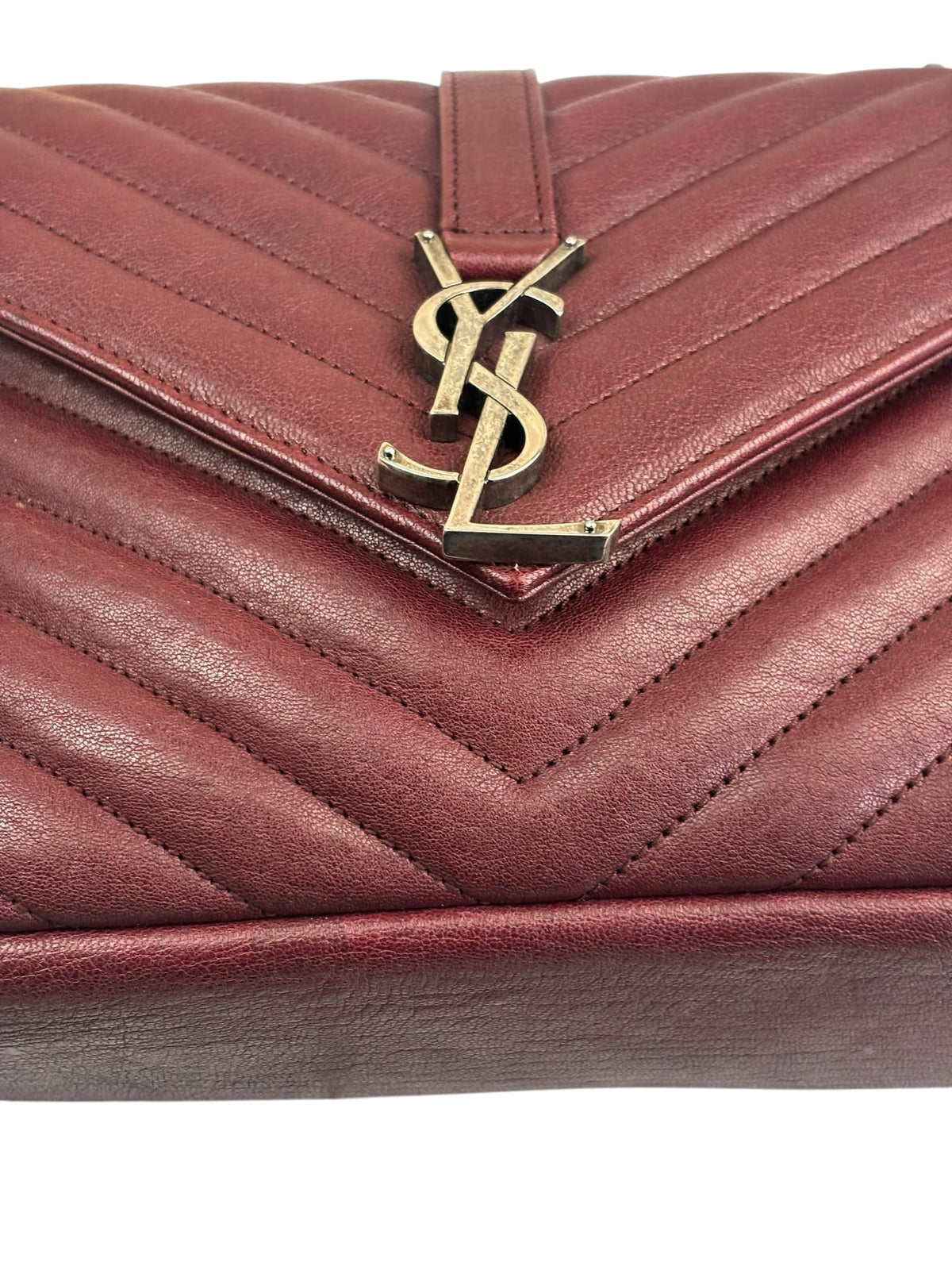 YSL Burgundy Chevron Lambskin Marmont College Two-Way Flap Bag