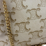 Celine Beige/Brown Leather Triomphe Chain Clutch