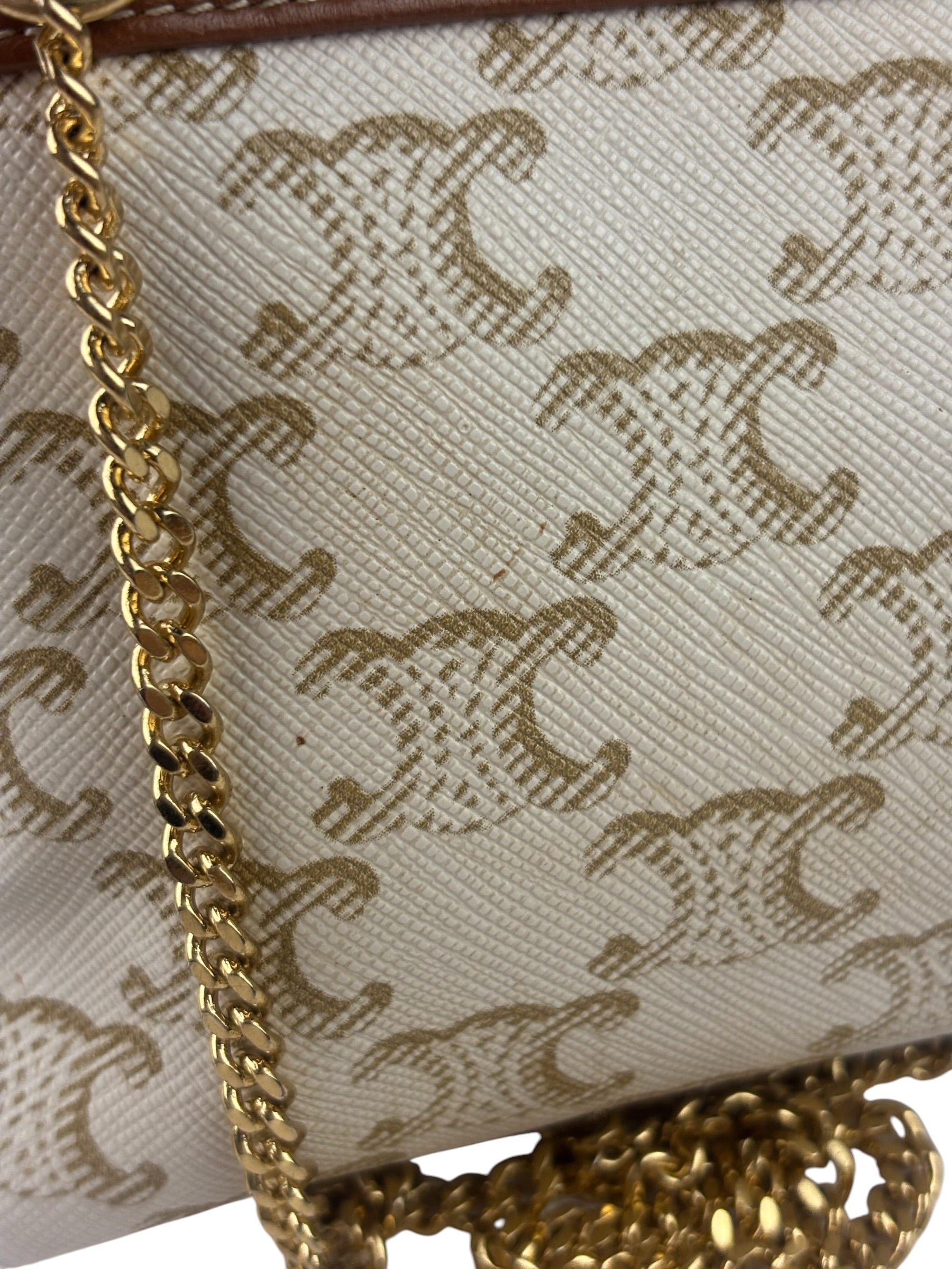 Celine Beige/Brown Leather Triomphe Chain Clutch