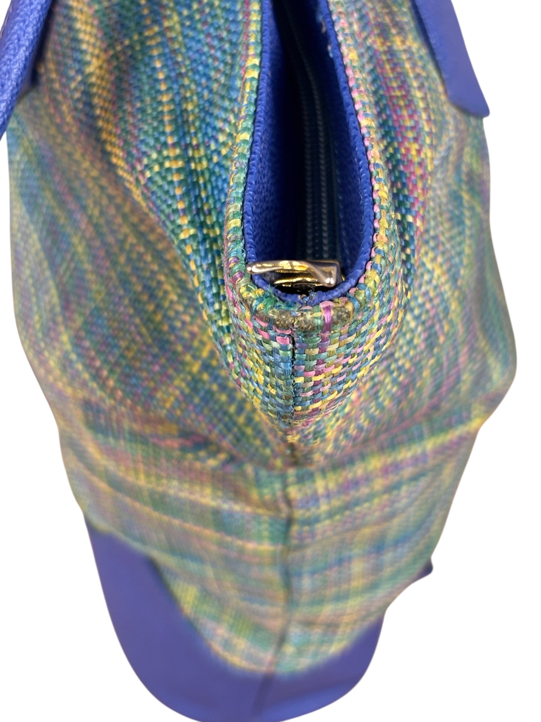 Vivienne Westwood Blue/Green Woven Plaid Saturn Shoulder Bag