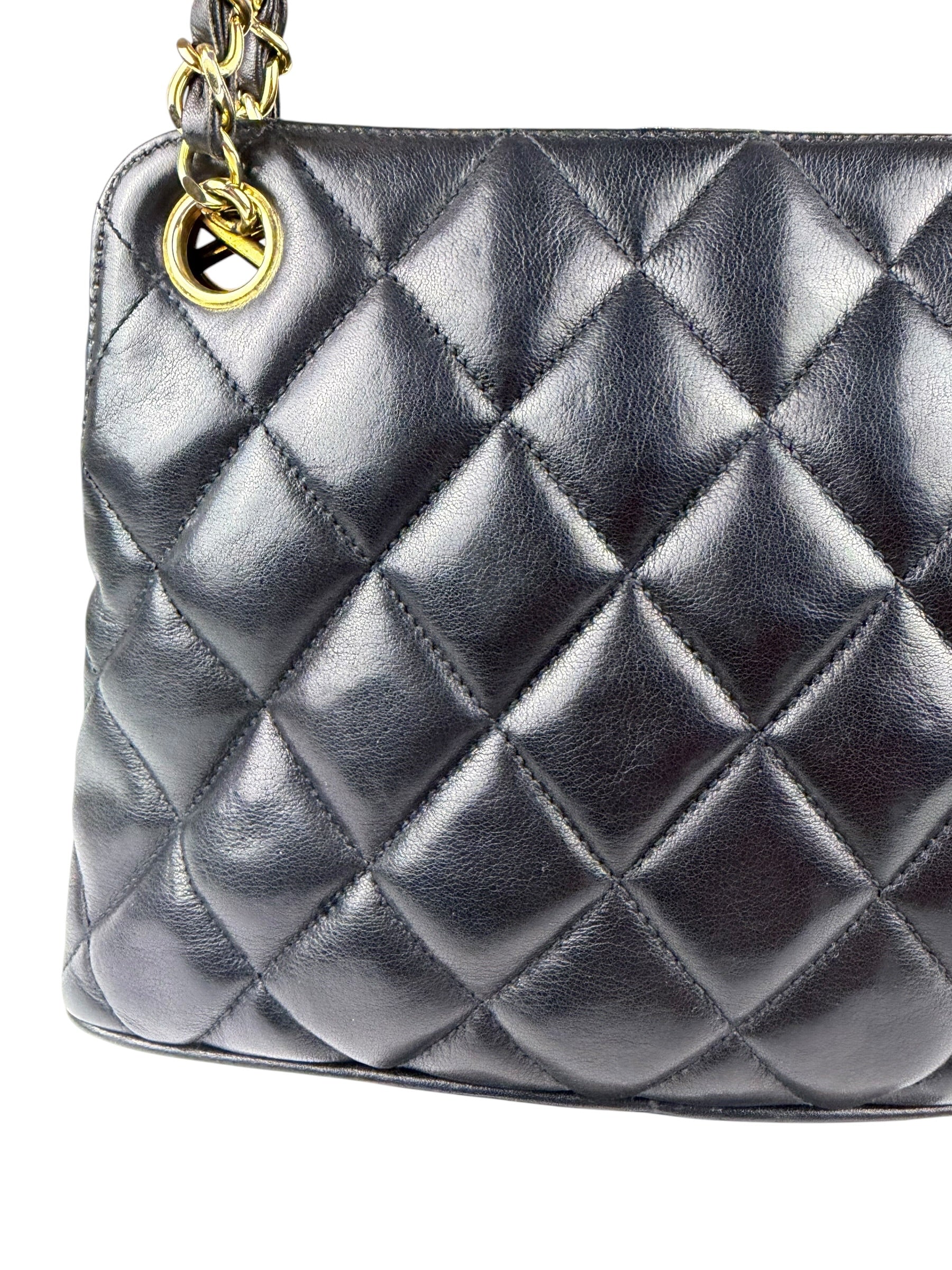 Chanel Vintage Black Quilted Leather Shoulder Bag 1987