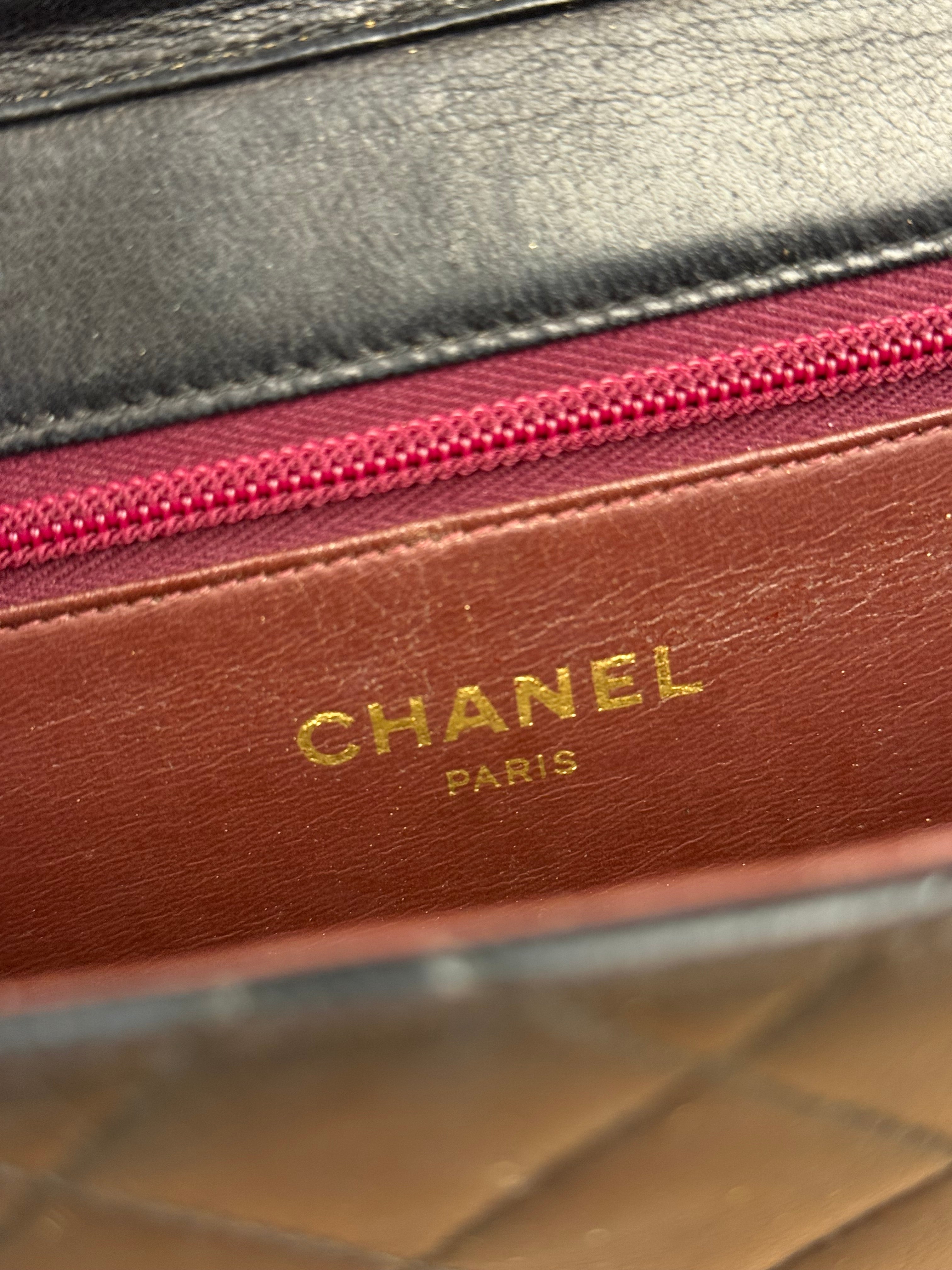Chanel Black Diamond Stitch Lambskin Square Flap 1988
