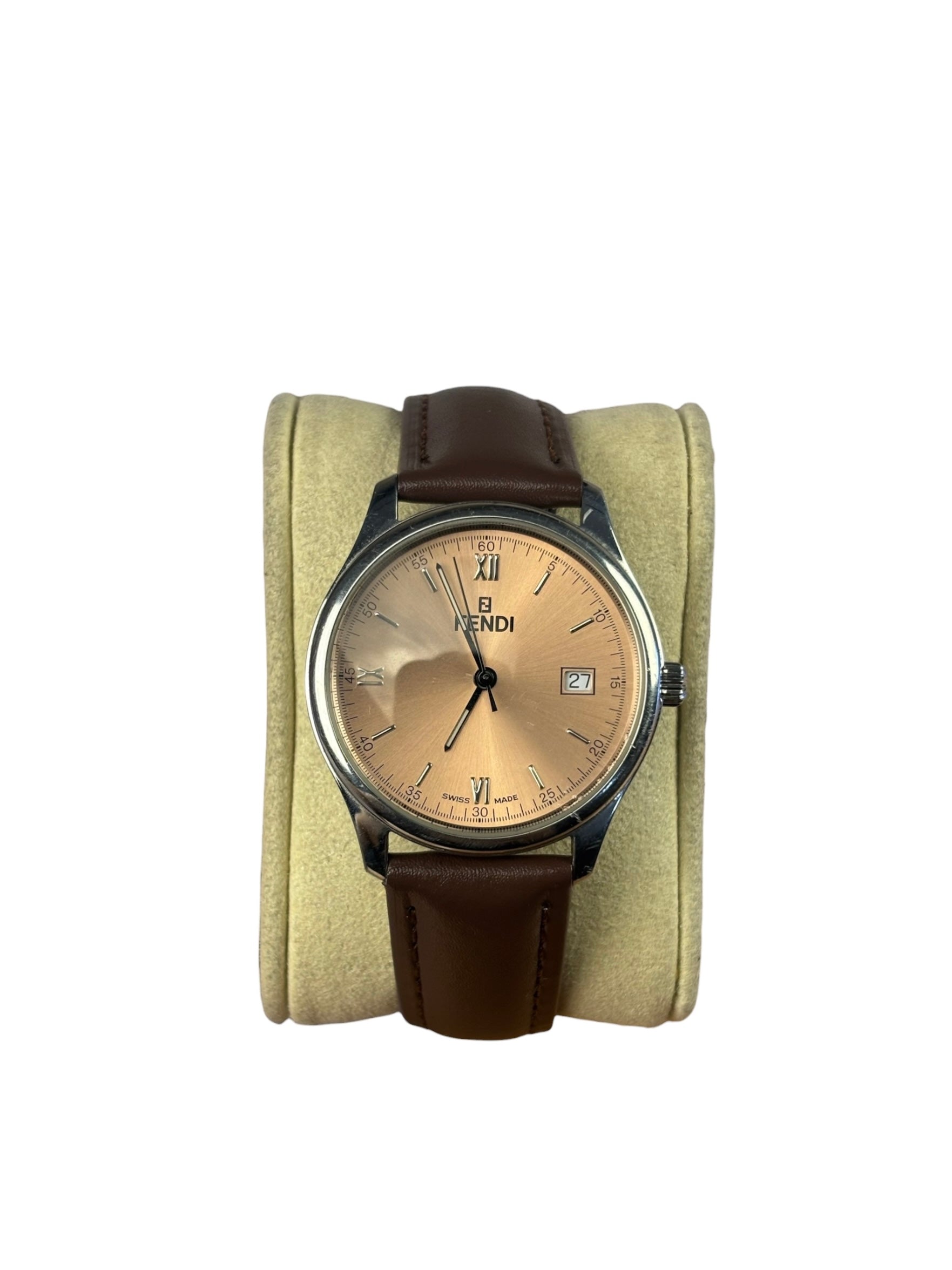 Fendi 210G Salmon Dial Brown Leather Strap