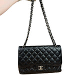 Chanel Black Caviar Quilted Leather Classic Jumbo Double Flap Bag 2011