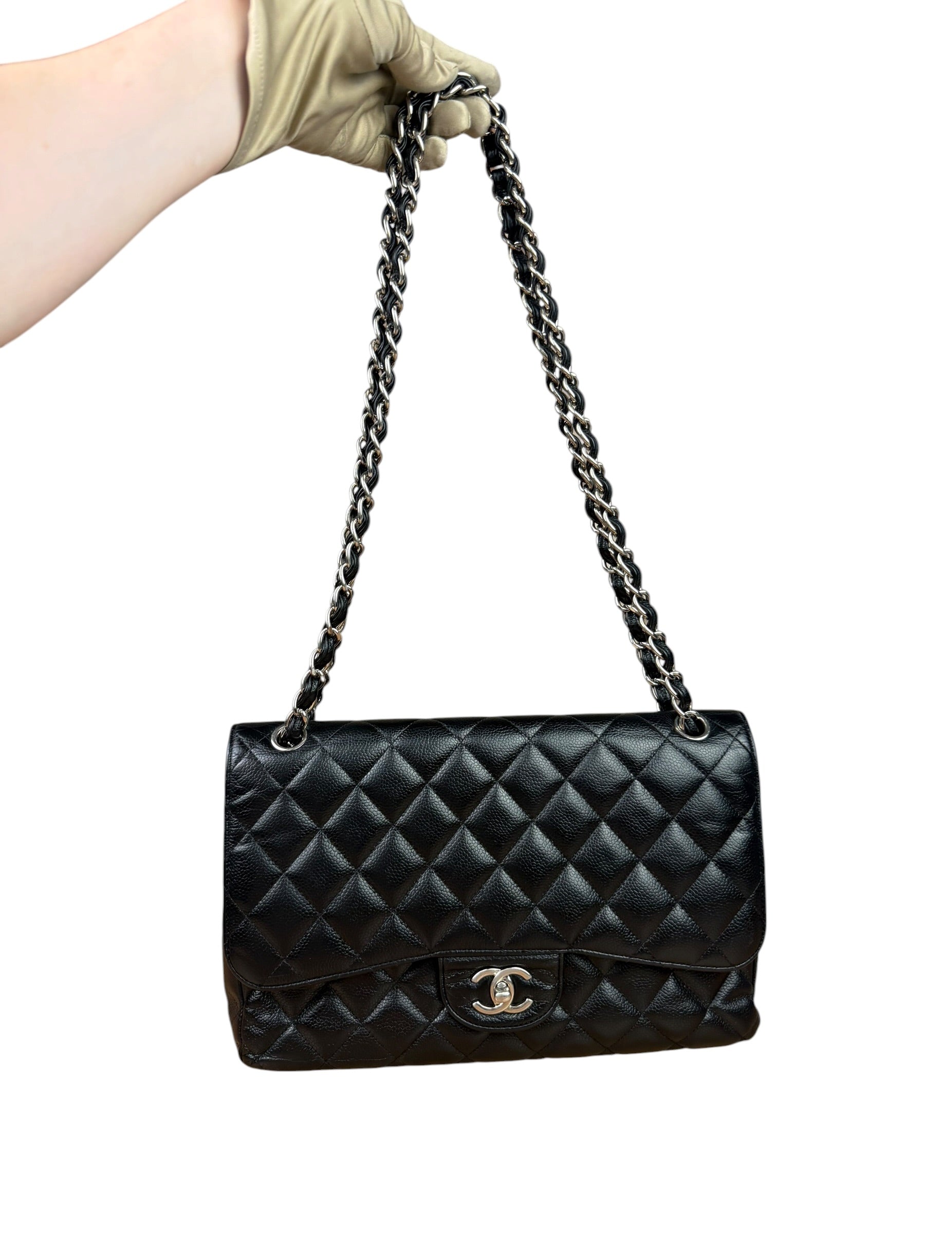 Chanel Black Caviar Quilted Leather Classic Jumbo Double Flap Bag 2011