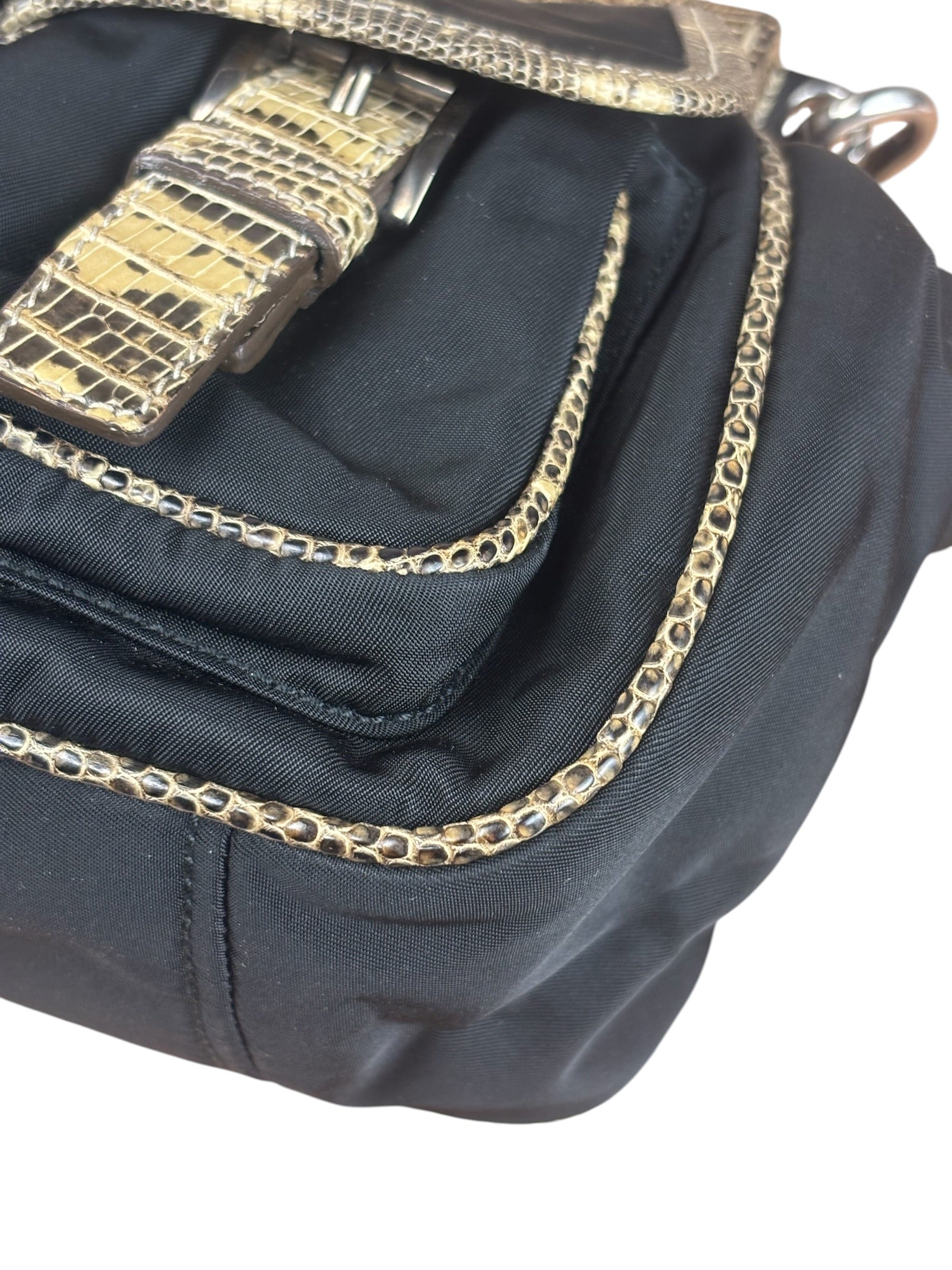 Prada Vintage Tessuto Lucertola Black Lizard Shoulder Bag