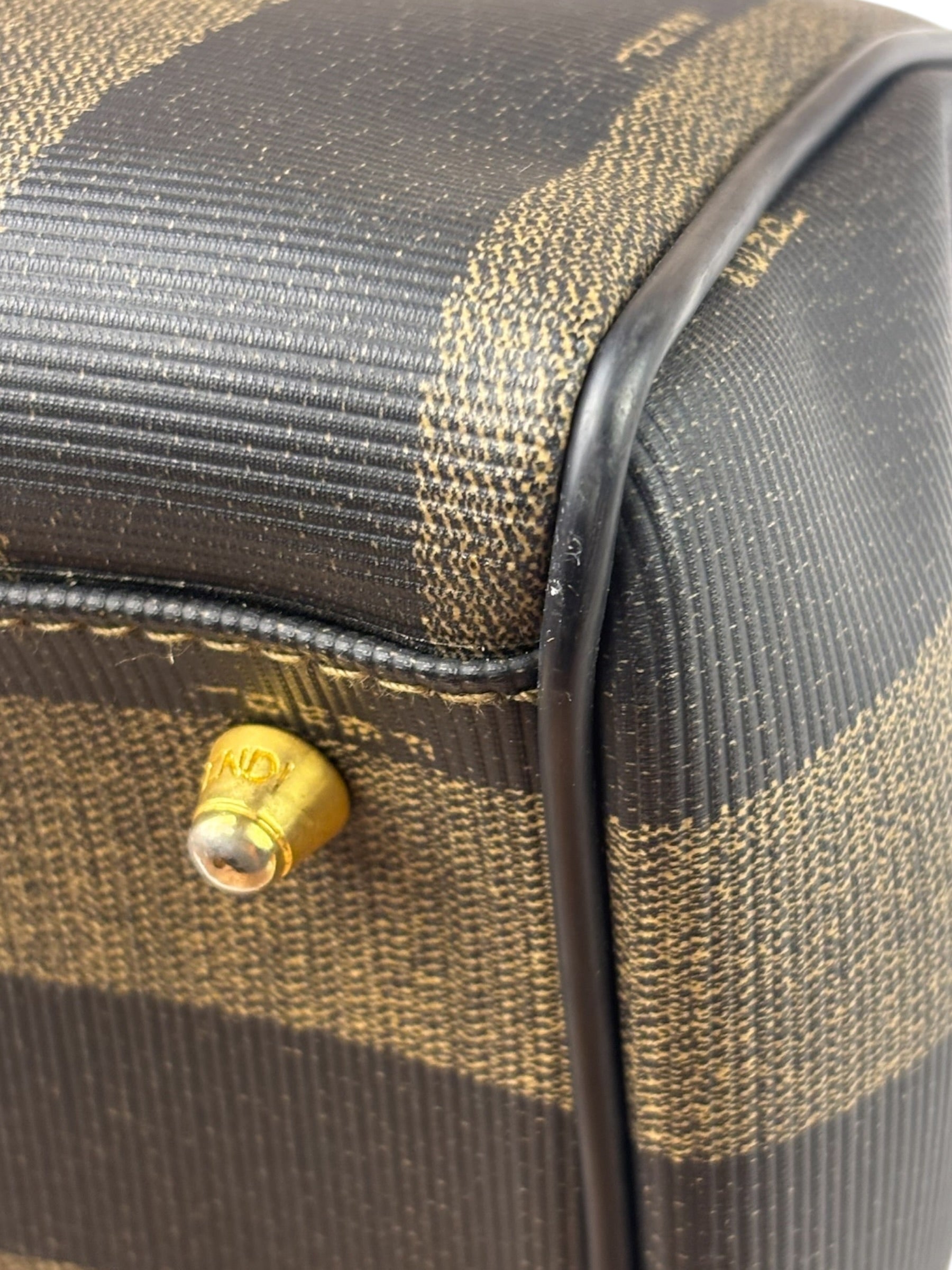 Fendi Brown/Black Leather Pequin Boston Bag