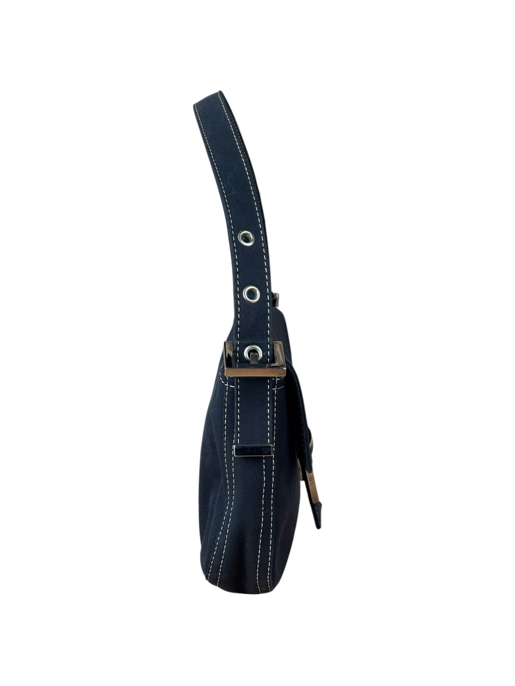 Fendi FF Wave Buckle Denim Baguette
