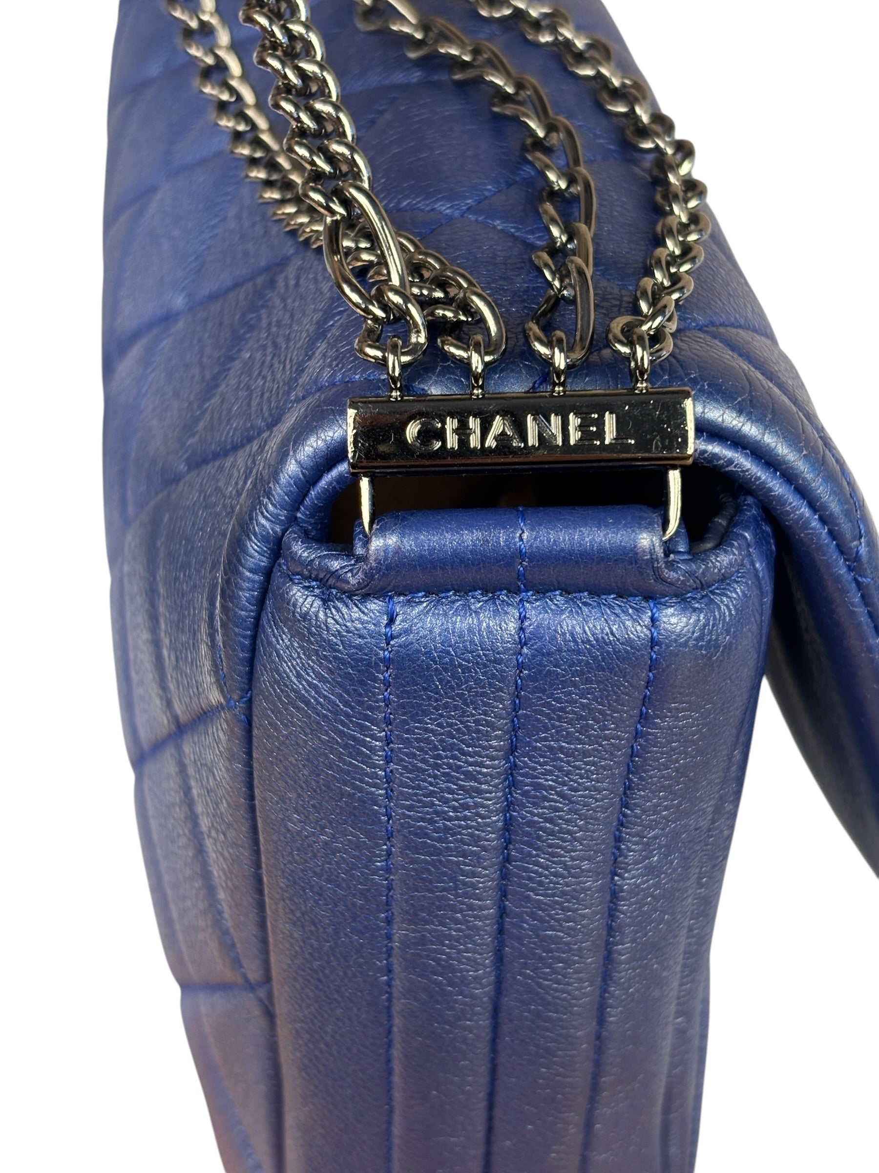 Chanel Blue Metallic Calf-Skin Chain Flap Bag 2014
