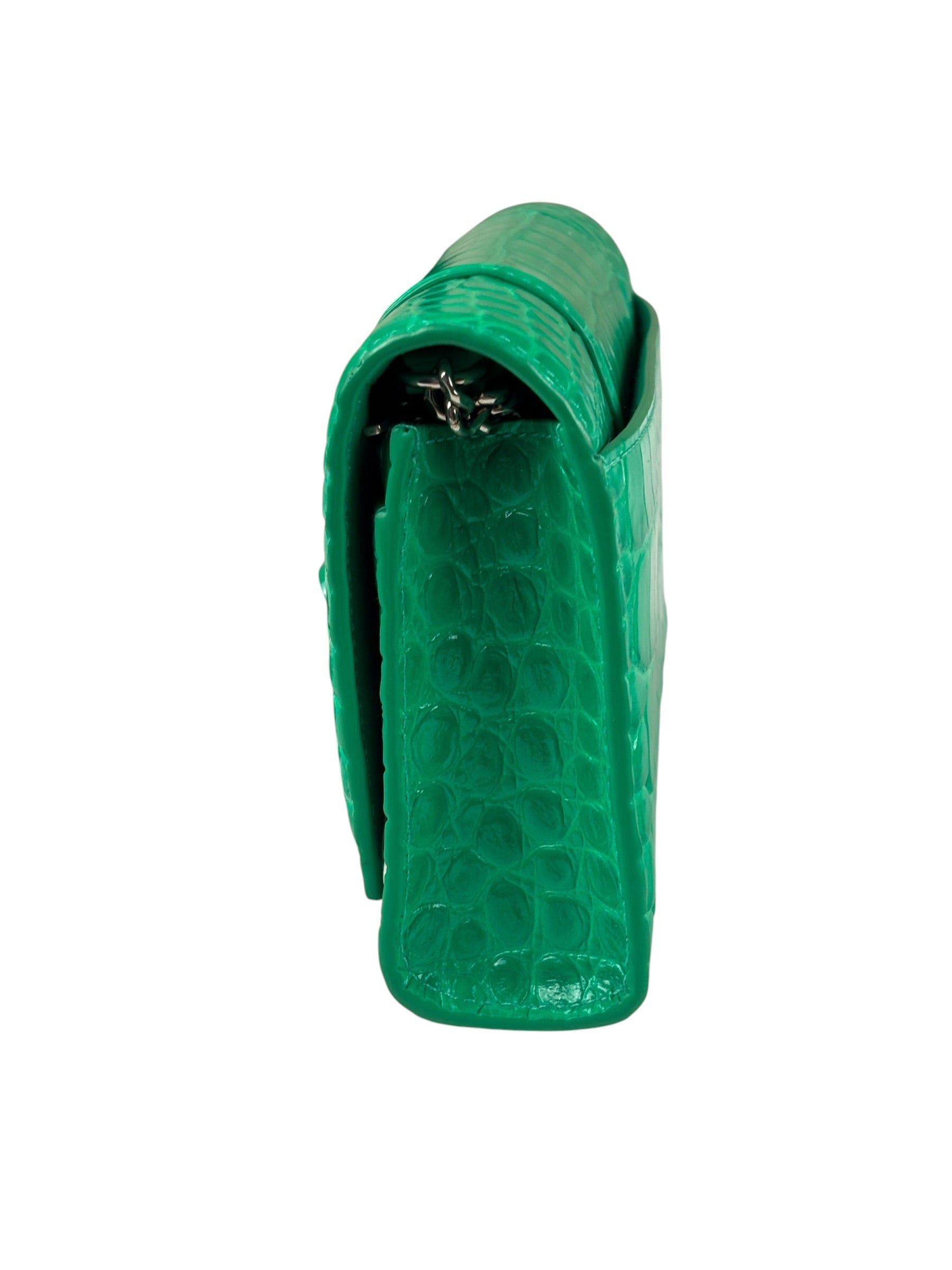 Balenciaga Green Crocodile Embossed Hourglass Wallet On Chain