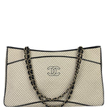 Chanel Beige/Black Leather Trim Diamond-Quilted Shoulder Bag 2002