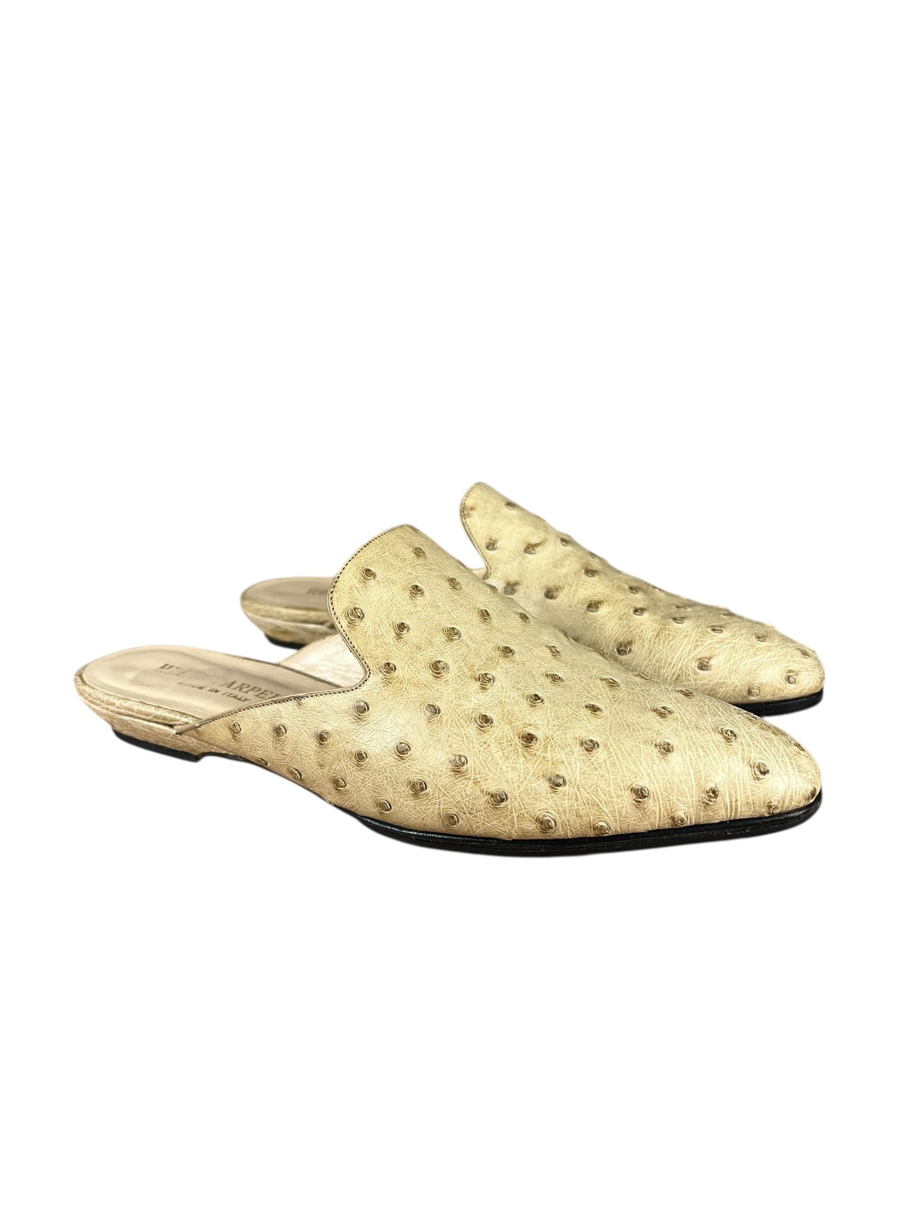 Helene Arpels Ostrich Leather Mule Tan