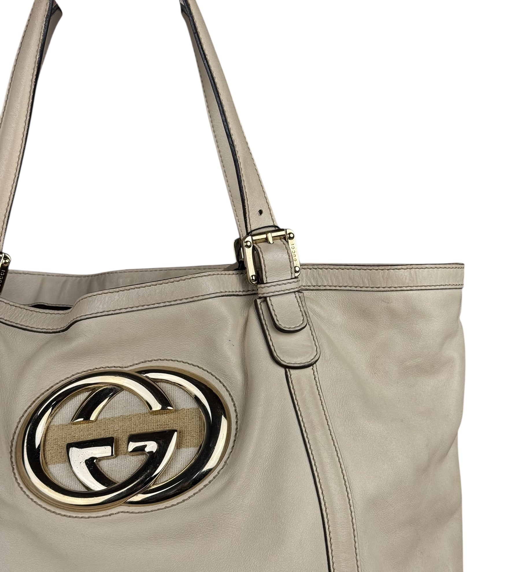 Gucci Britt Leather Tote Beige