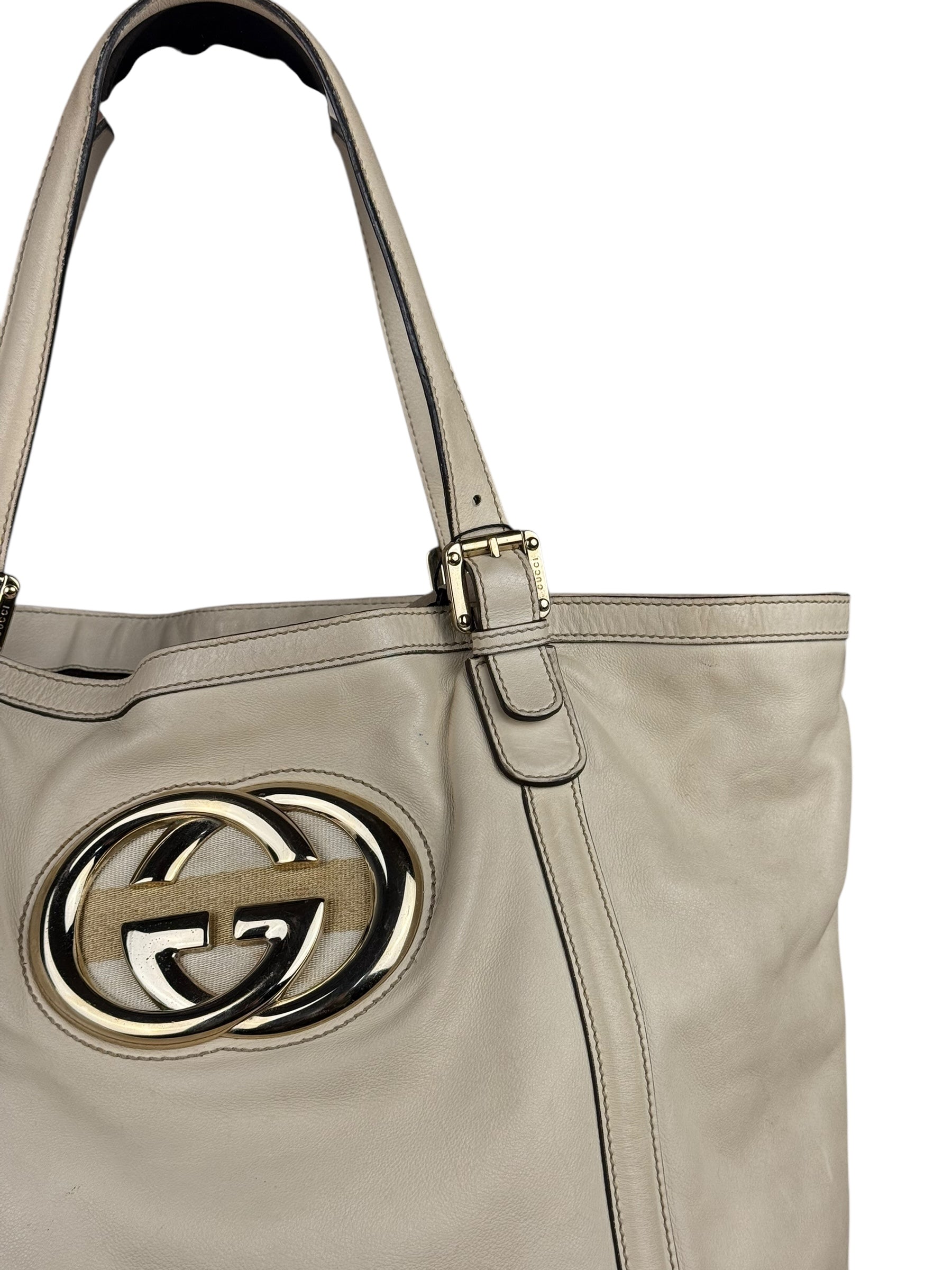 Gucci Britt Leather Tote Beige