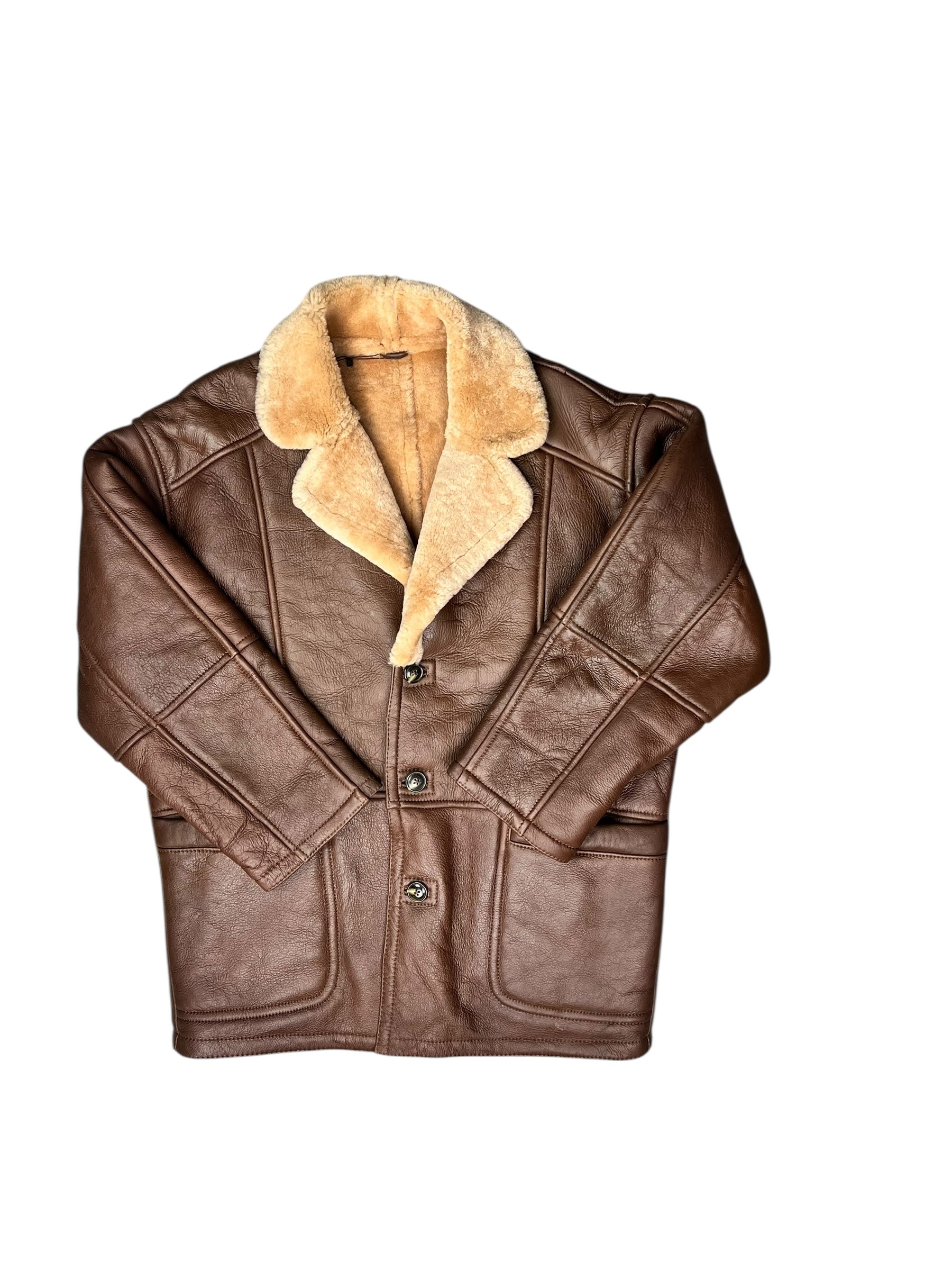 Vintage Leather Fur Lined Long Coat