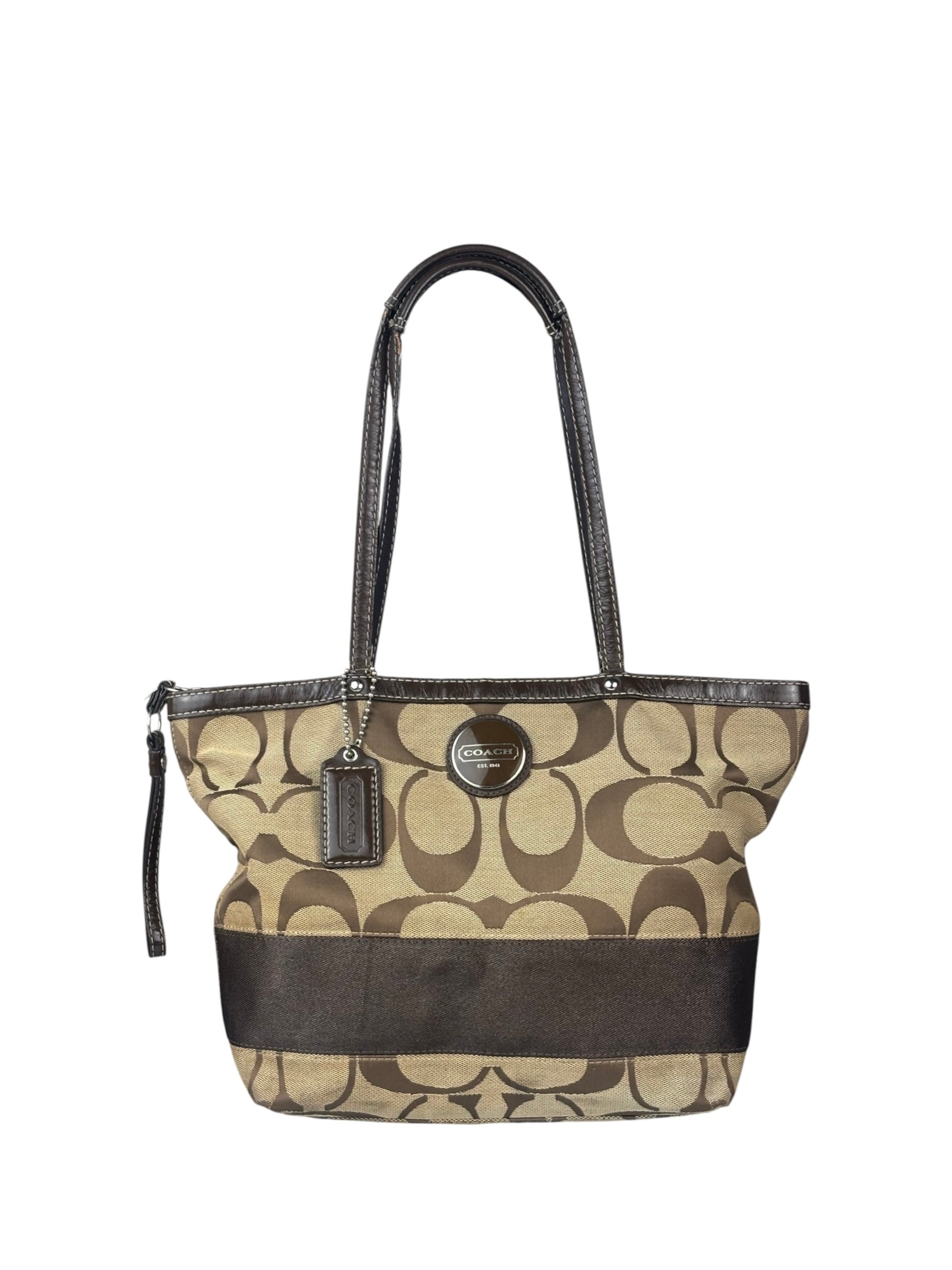 Coach Brown Leather Trim Signature Canvas Tote Bag