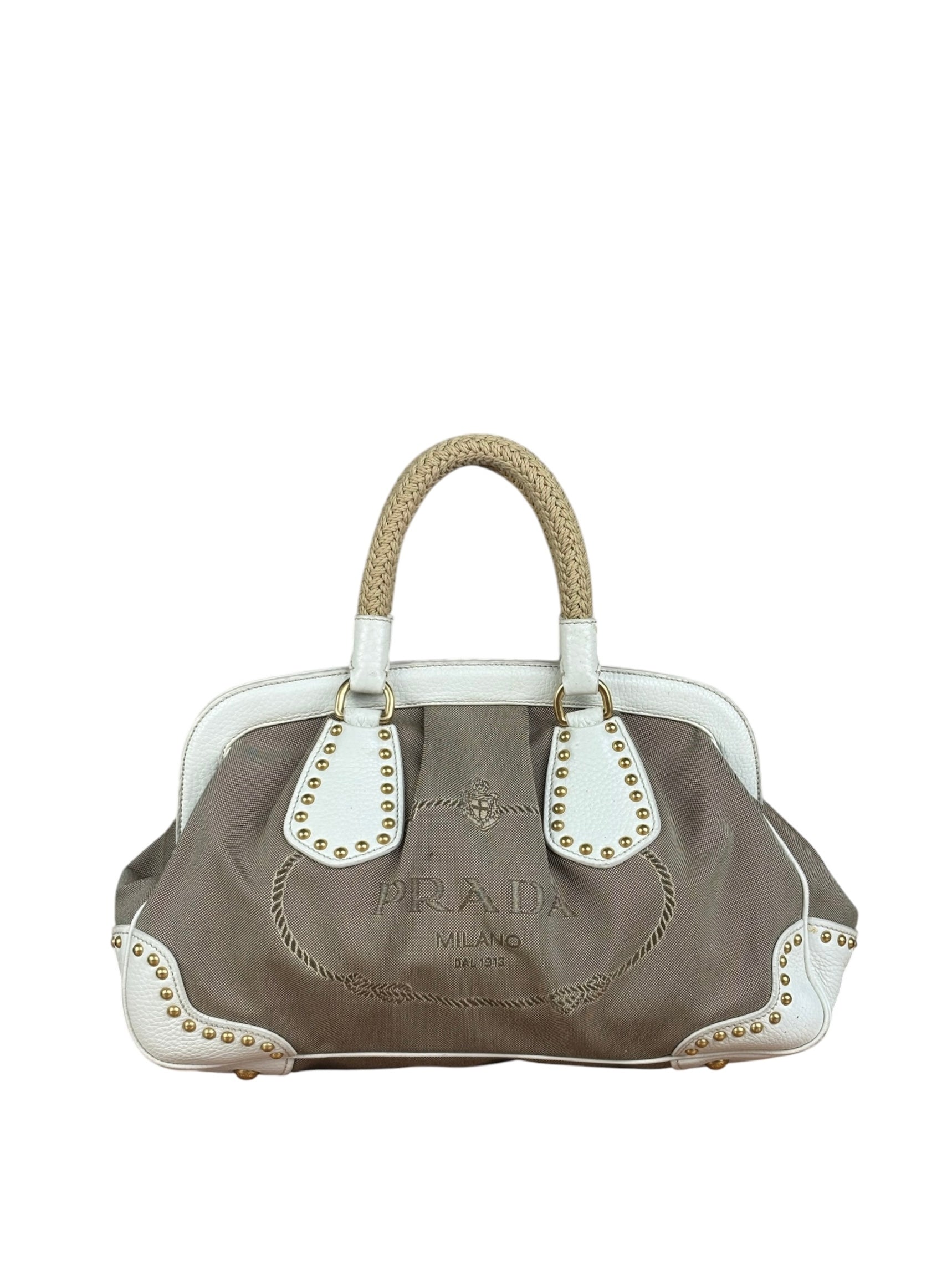Prada Beige Vitello Trimmed Canapa Bag