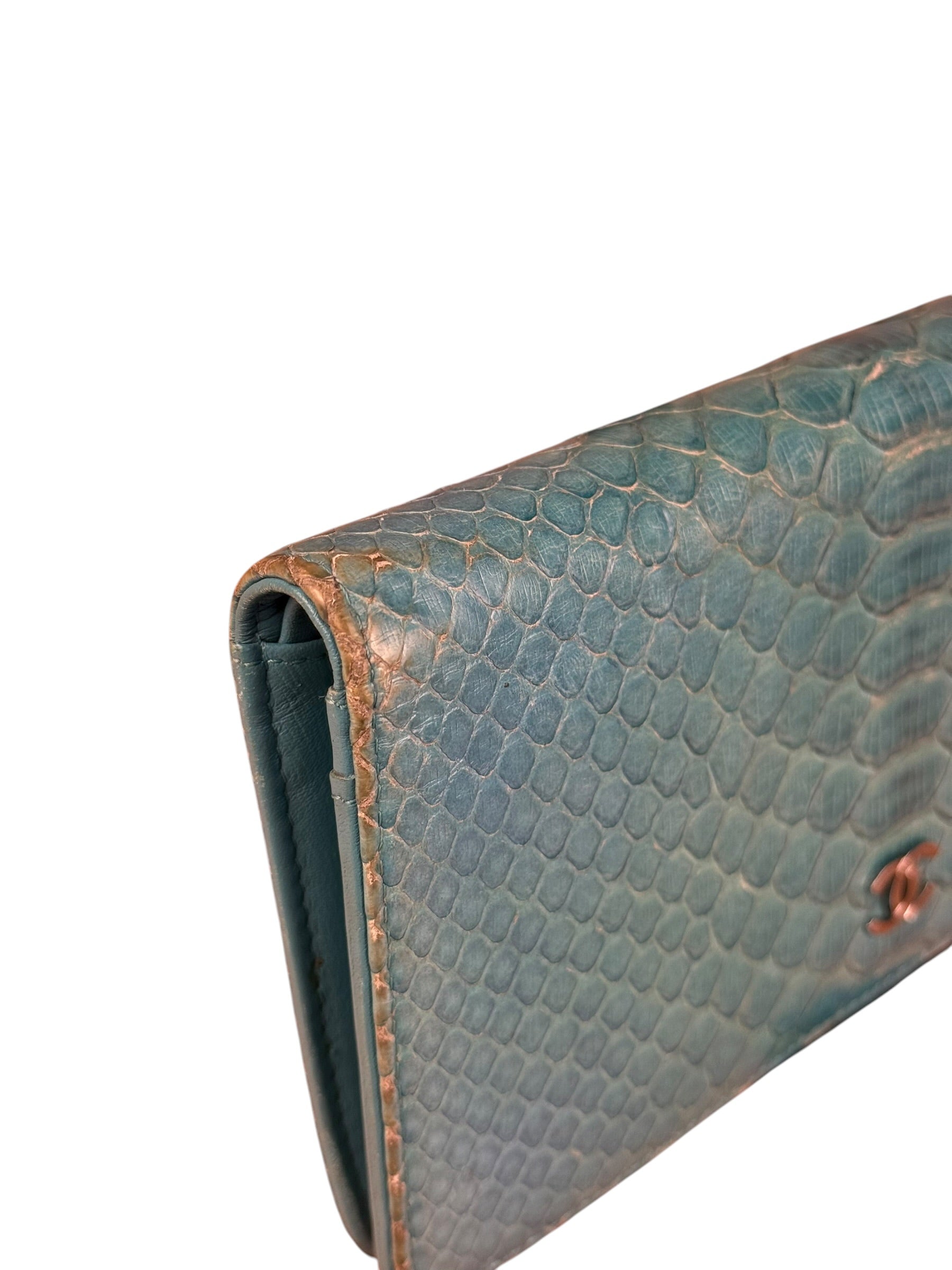 Chanel Turquoise Blue Python Long Wallet 2014