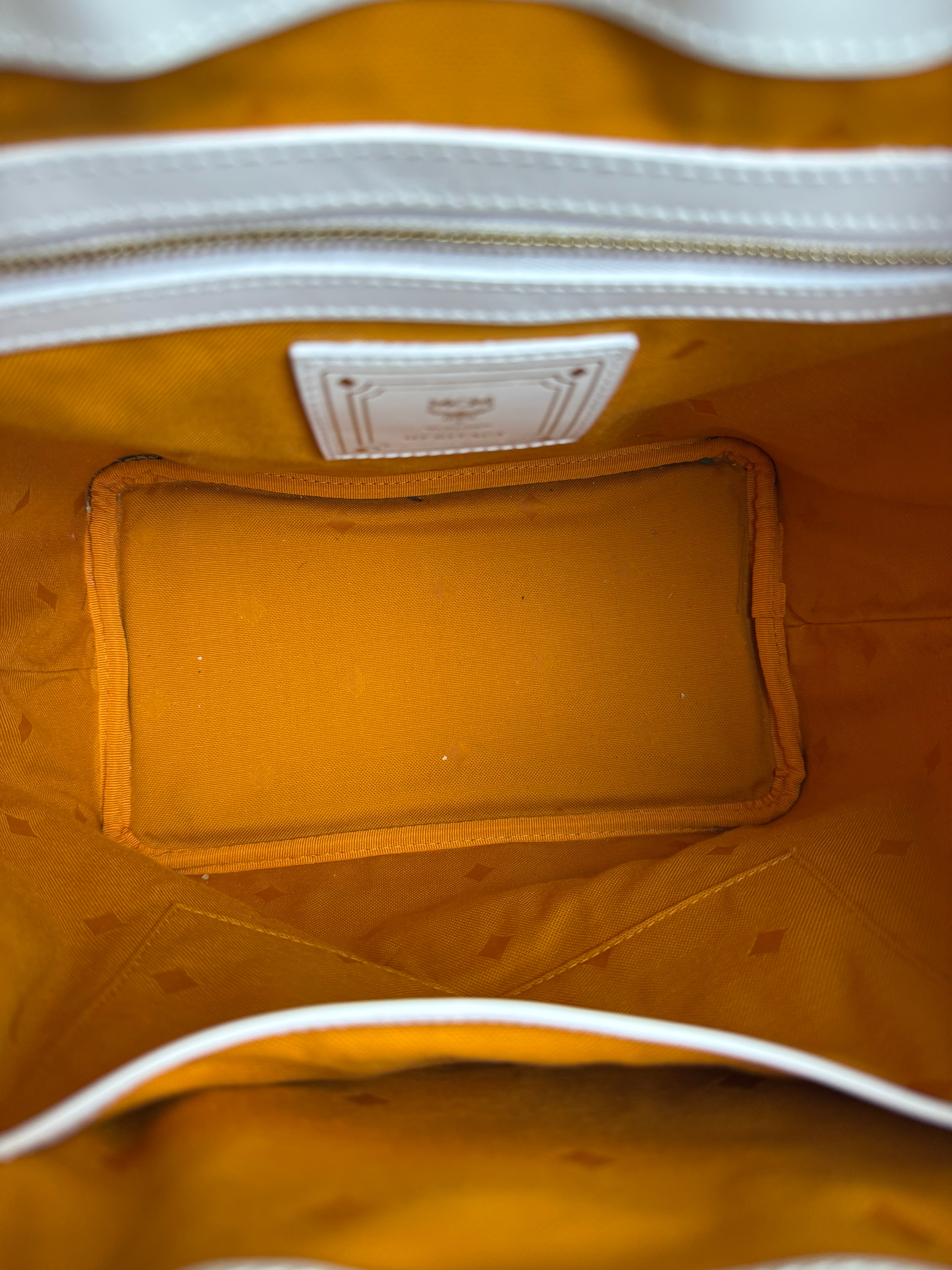 MCM Monogram White Bucket Shoulder Bag