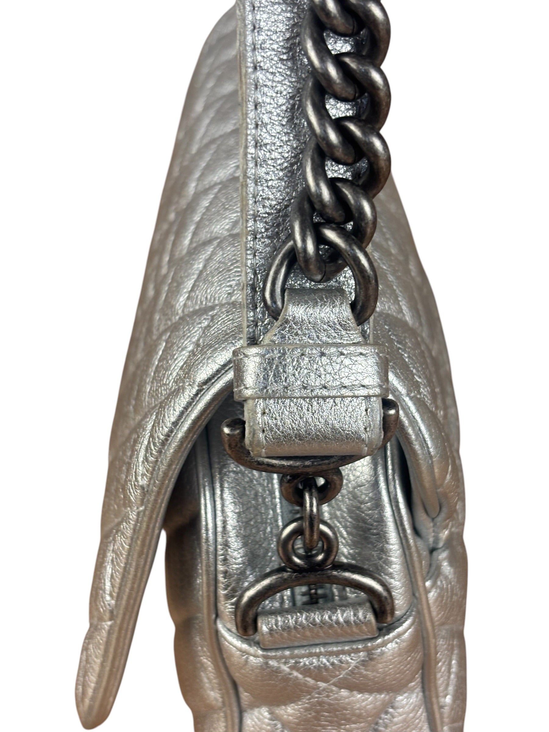 Chanel CC Silver Metallic Quilted Flap Shoulder Bag 2017