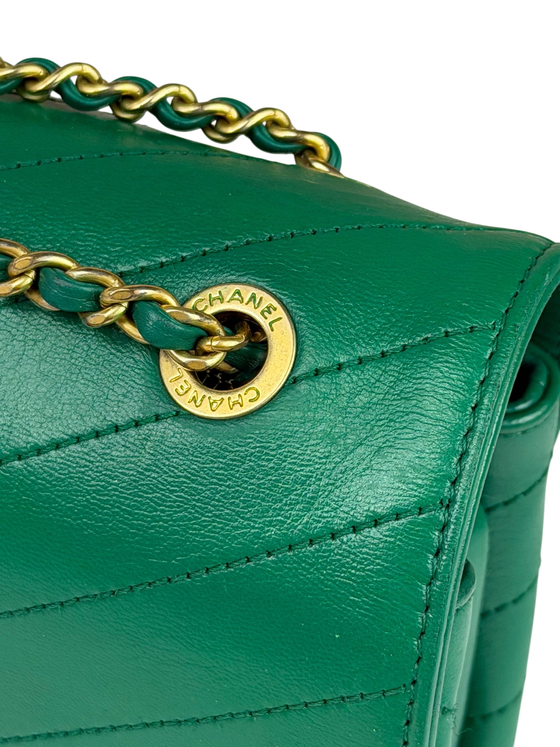 Chanel Green Lambskin Shoulder Bag 2018