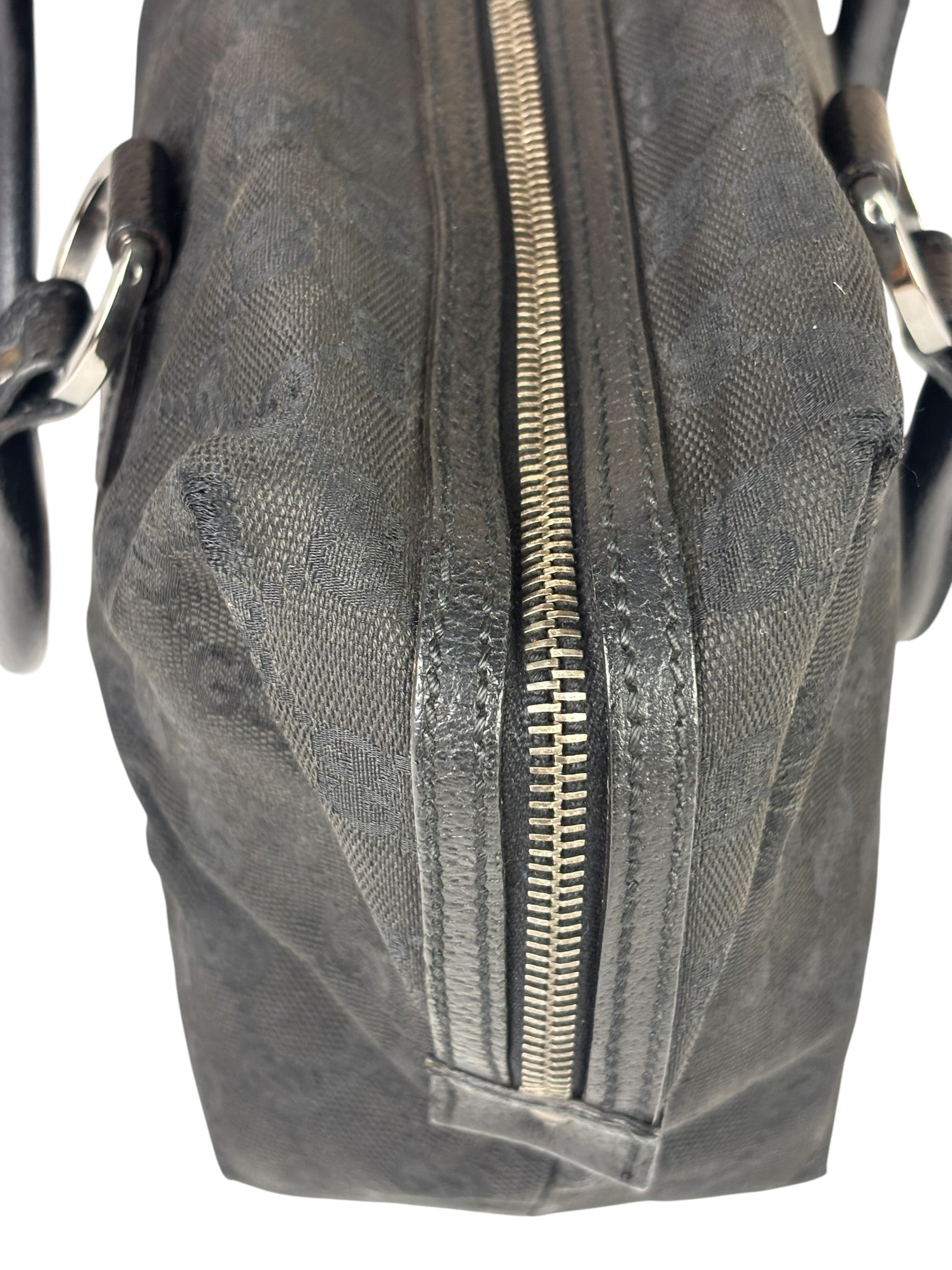Gucci Black Leather Trim GG Top Handle Bag