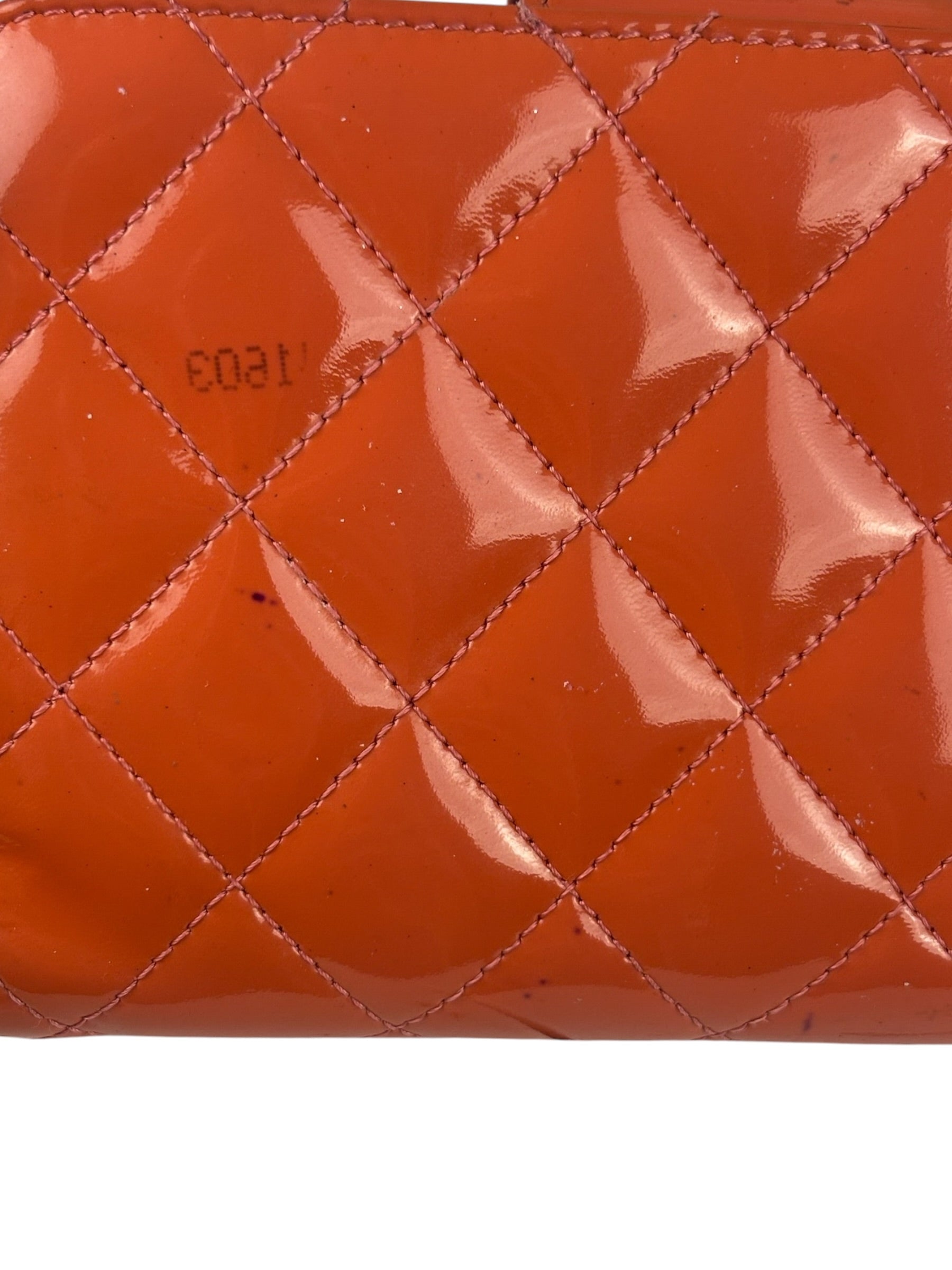 Chanel Peach Patent Quilted Compact Zip Wallet 2011