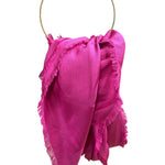 Valentino Magenta Garavani Monogram Jacquard Fringe Scarf Shawl
