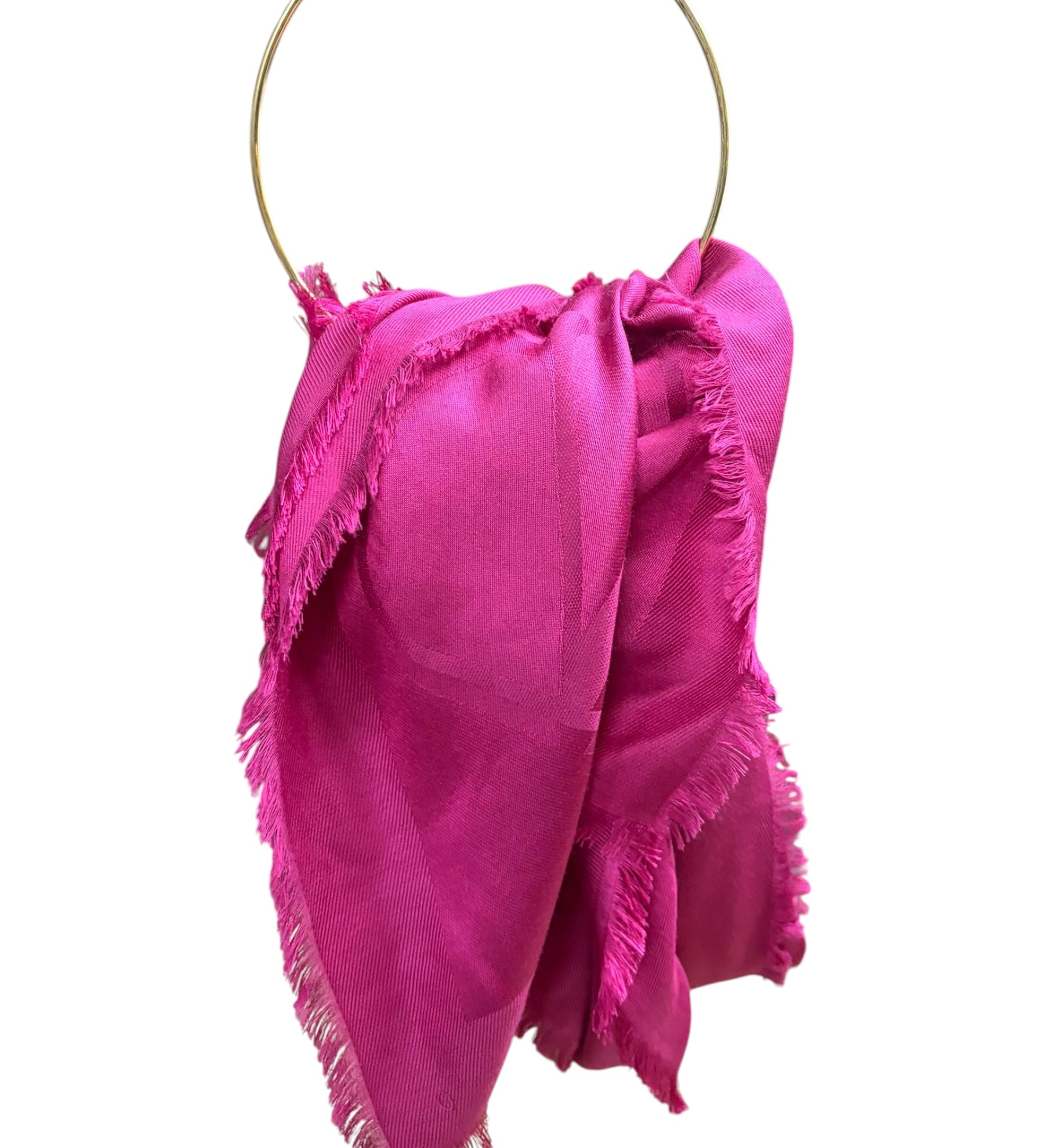 Valentino Magenta Garavani Monogram Jacquard Fringe Scarf Shawl
